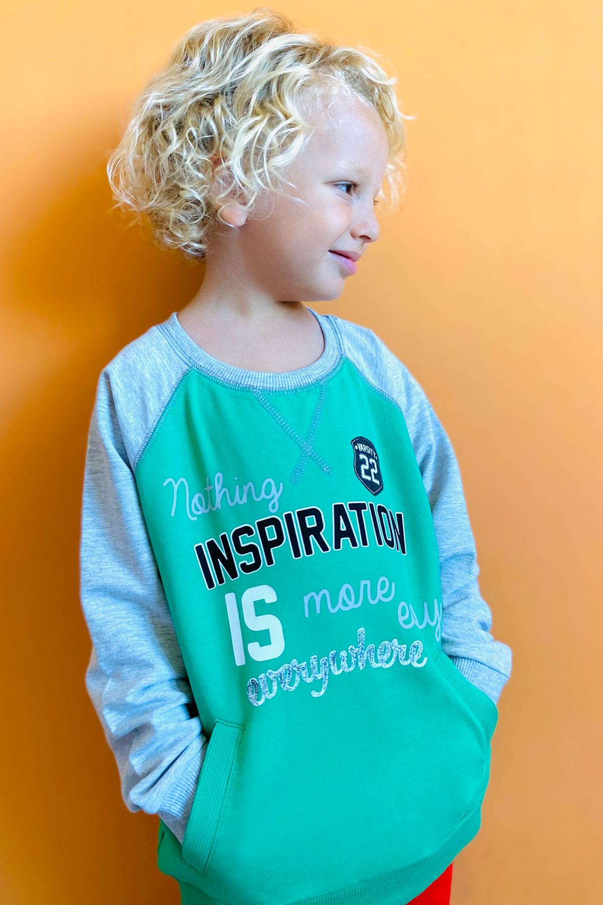 Breeze Erkek Çocuk Sweatshirt Yazı Baskılı Cepli Yeşil (5-10 Yaş)