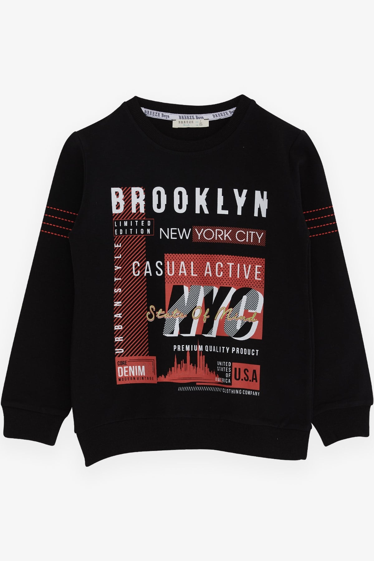 Breeze Erkek Çocuk Sweatshirt Yazı Baskılı Siyah (7-12 Yaş)