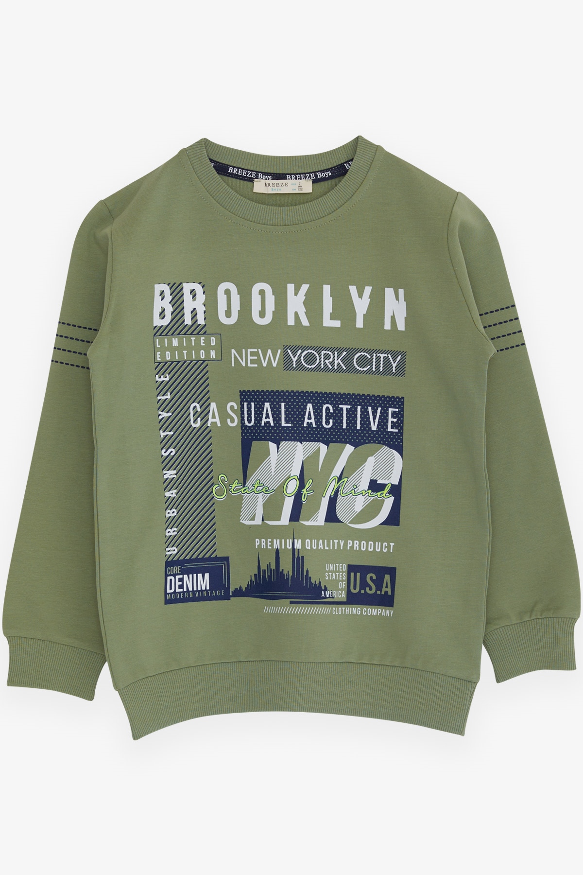 Breeze Erkek Çocuk Sweatshirt Yazı Baskılı Mint Yeşili (7-12 Yaş)