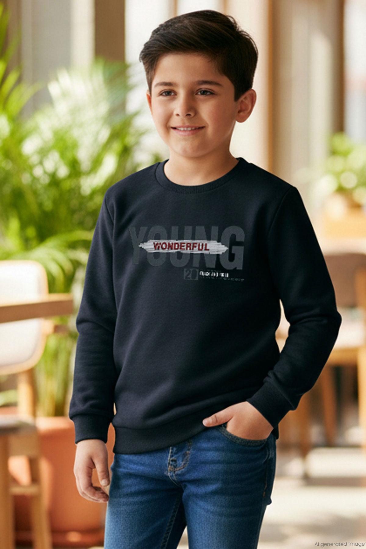 Breeze Erkek Çocuk Sweatshirt Yazı Baskılı Lacivert (8-12 Yaş)