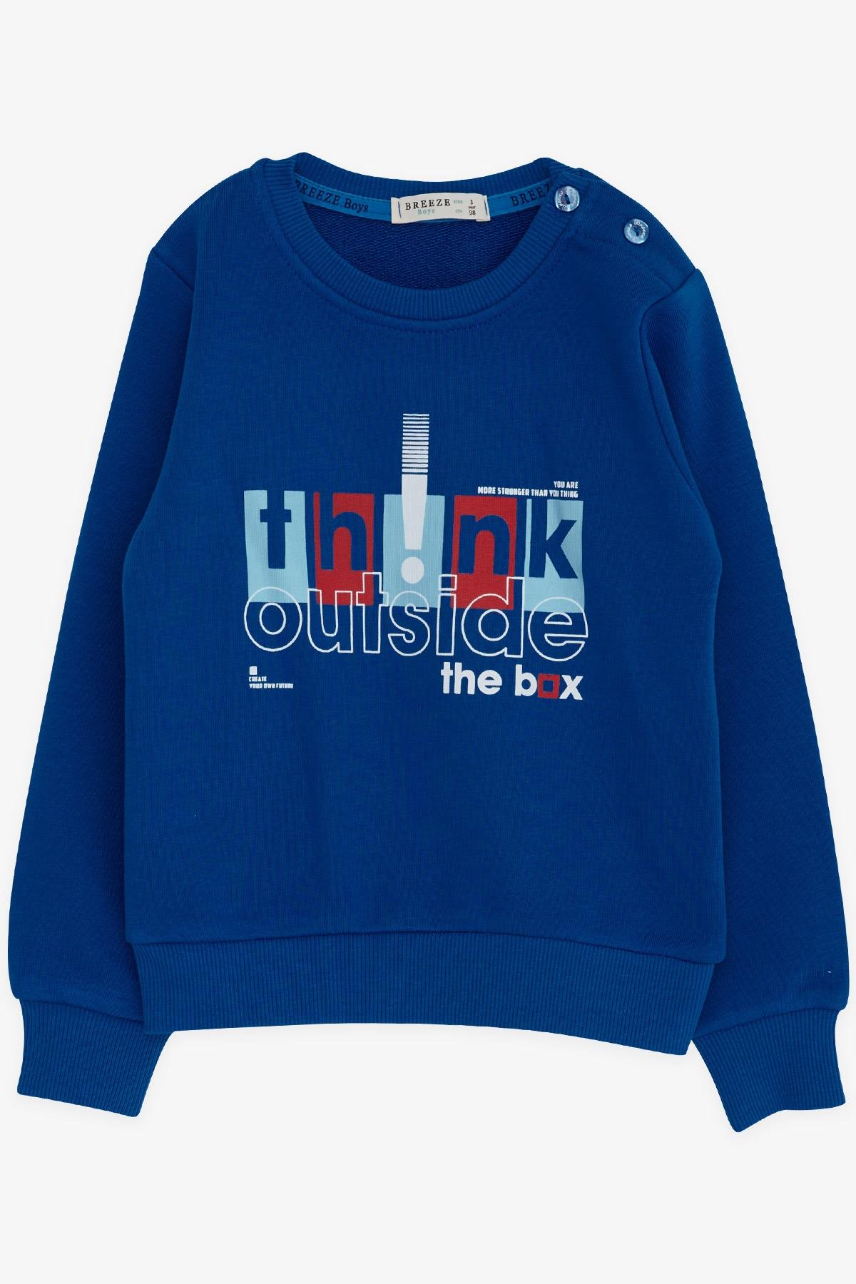 Breeze Erkek Çocuk Sweatshirt Yazı Baskılı Saks Mavisi (2-6 Yaş)