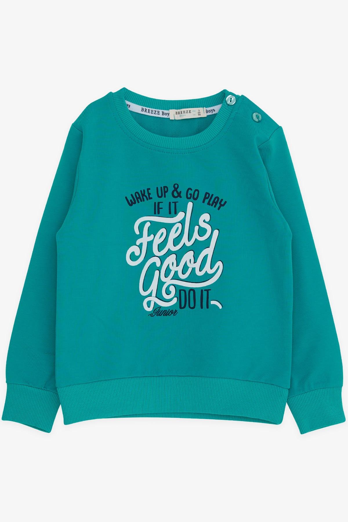 Breeze Erkek Çocuk Sweatshirt Yazı Baskılı Turkuaz (2-6 Yaş)