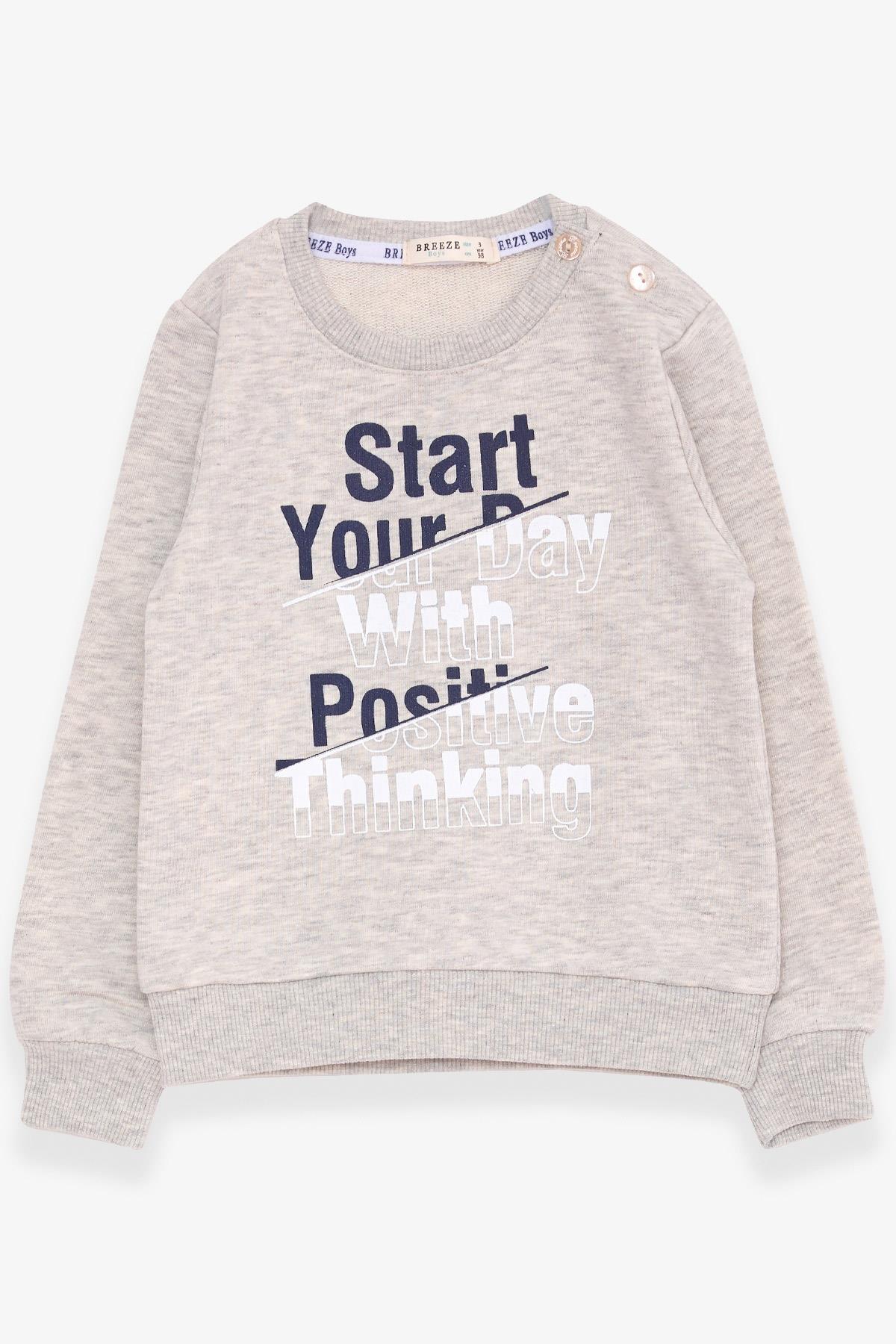Breeze Erkek Çocuk Sweatshirt Yazı Baskılı Açık Gri Melanj (2-6 Yaş)