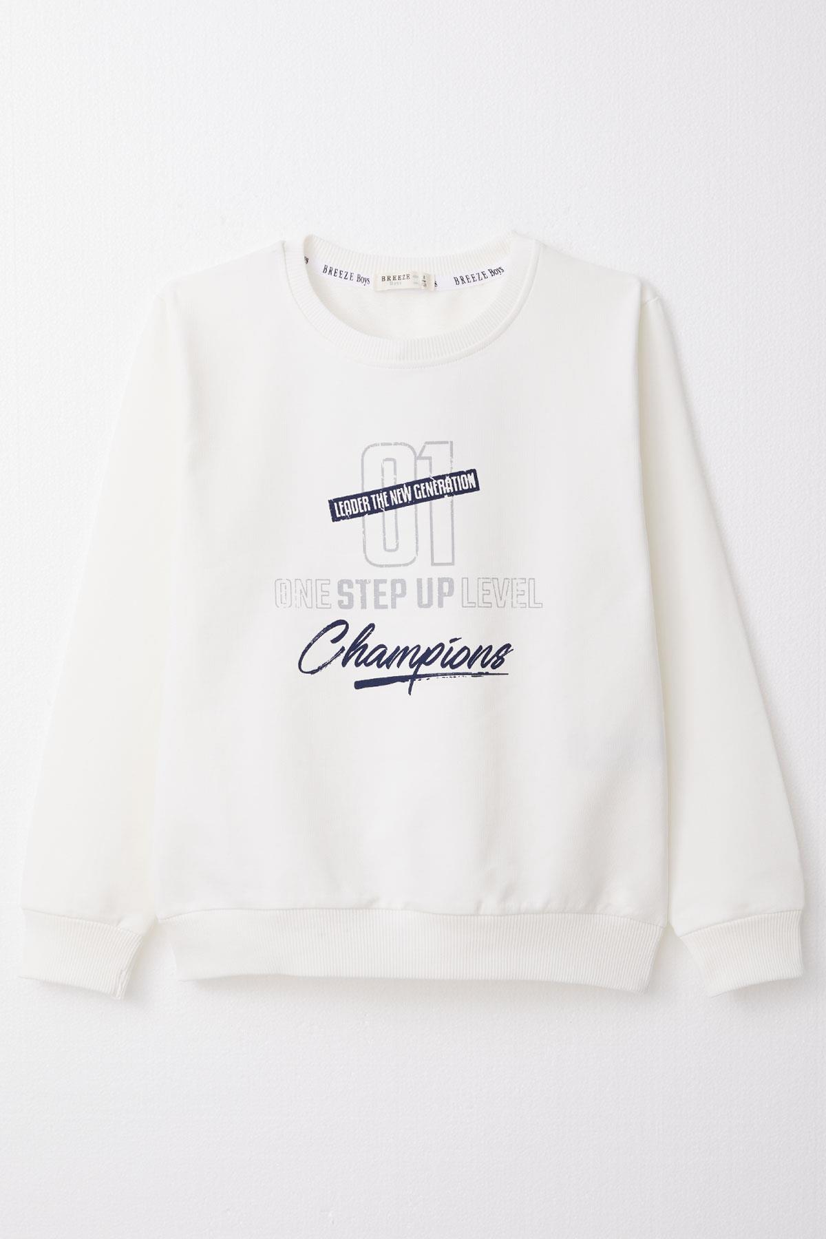 Breeze Erkek Çocuk Sweatshirt Yazı Baskılı Ekru (4-8 Yaş)