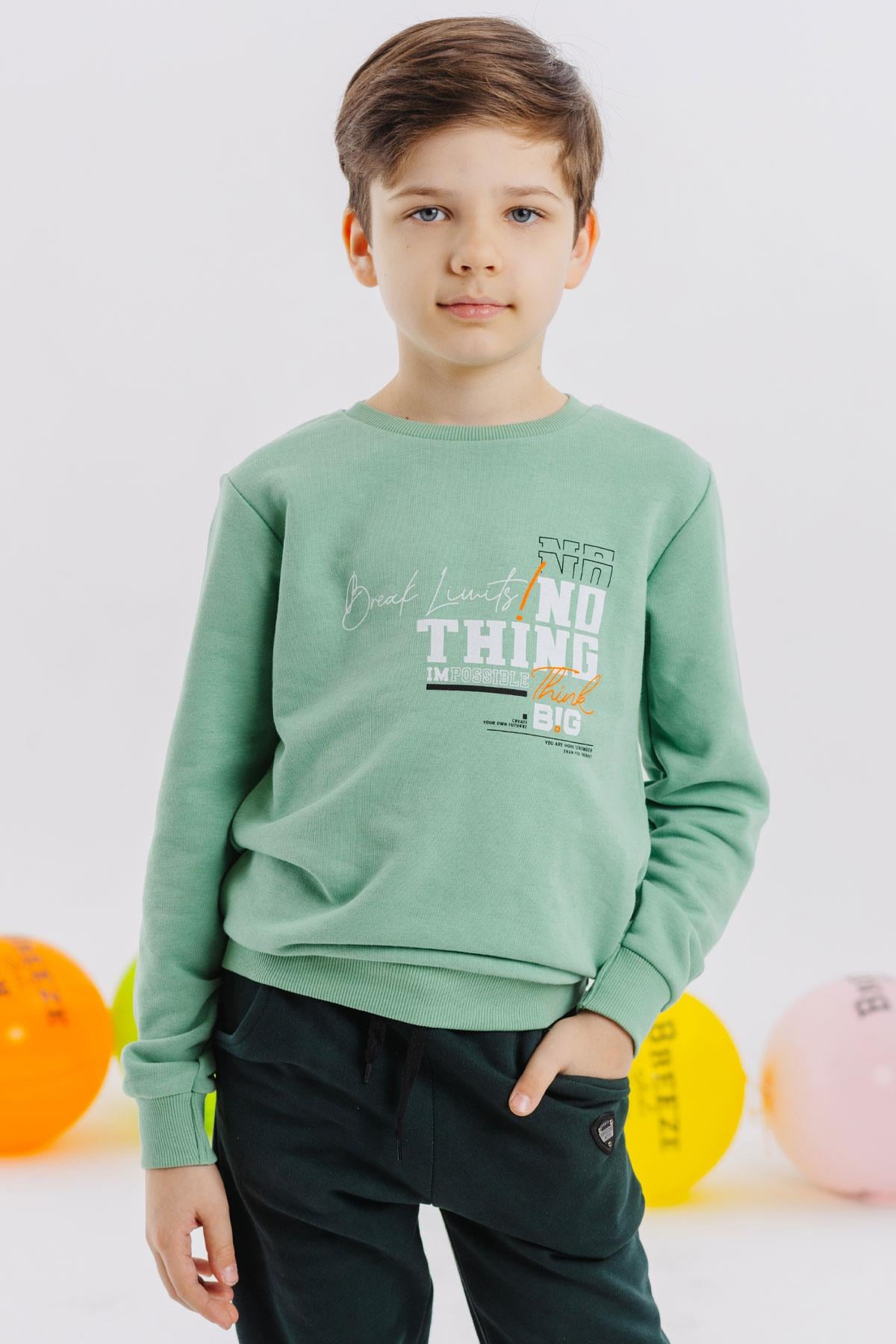 Breeze Erkek Çocuk Sweatshirt Yazı Baskılı Mint Yeşili (8 Yaş)