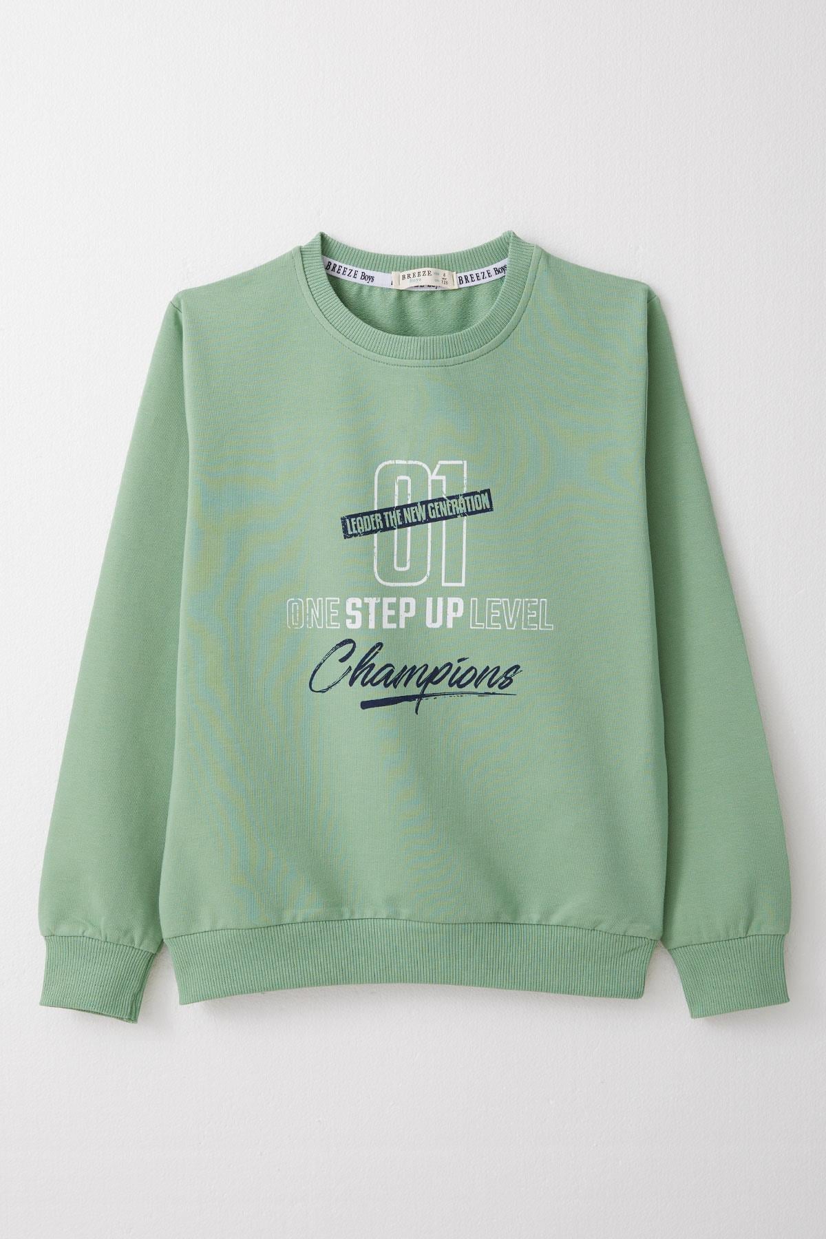 Breeze Erkek Çocuk Sweatshirt Yazı Baskılı Mint Yeşili (4-8 Yaş)