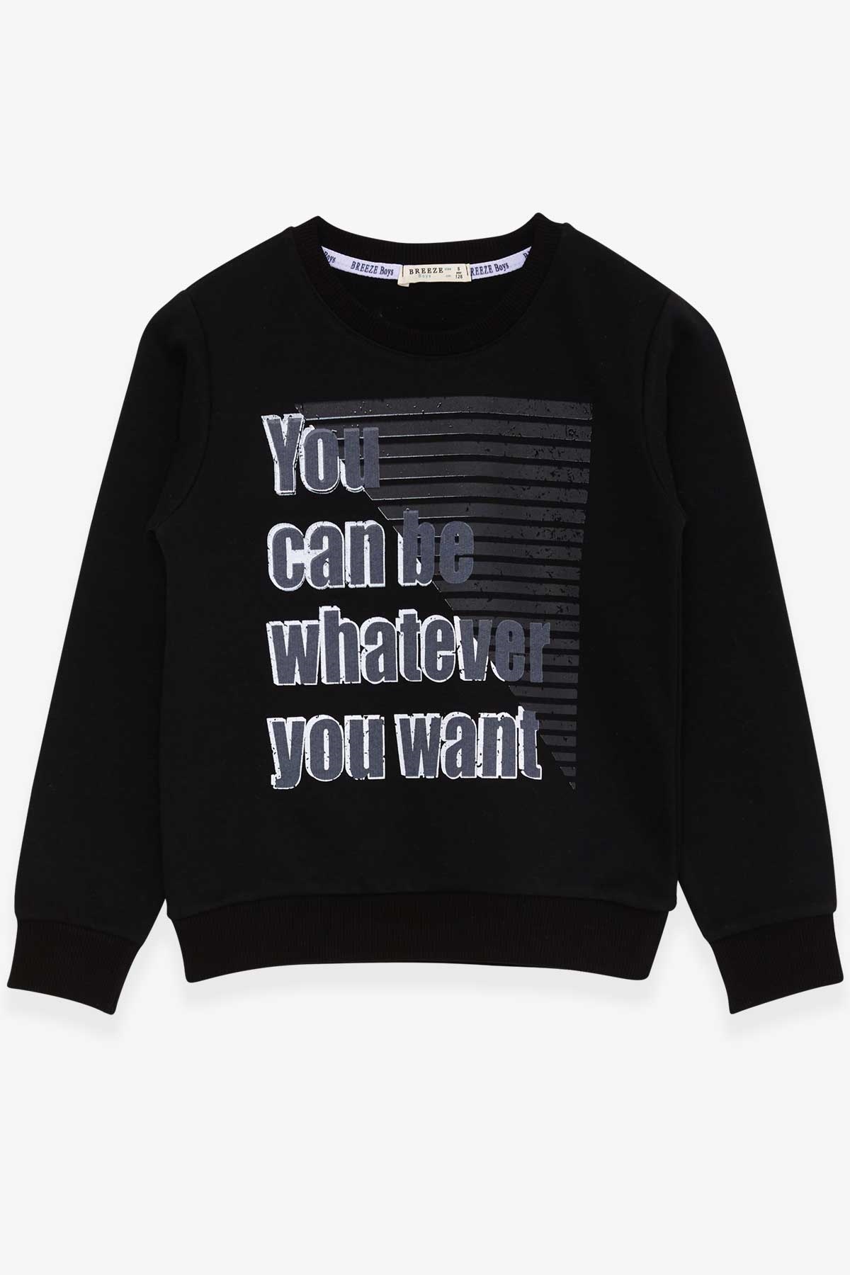 Breeze Erkek Çocuk Sweatshirt Yazı Baskılı Siyah (8-14 Yaş)