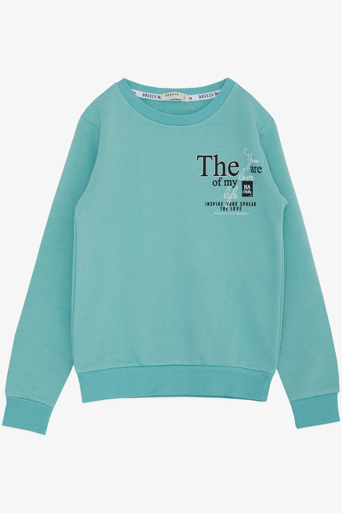 Breeze Erkek Çocuk Sweatshirt Yazı Baskılı Su Yeşili (8-14 Yaş)