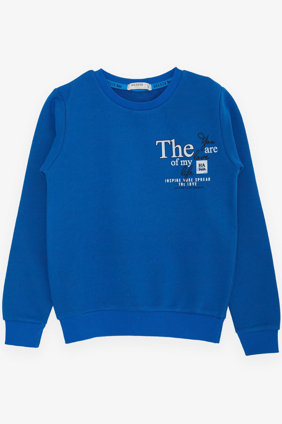 Breeze Erkek Çocuk Sweatshirt Yazı Baskılı Saks Mavisi (8-14 Yaş)