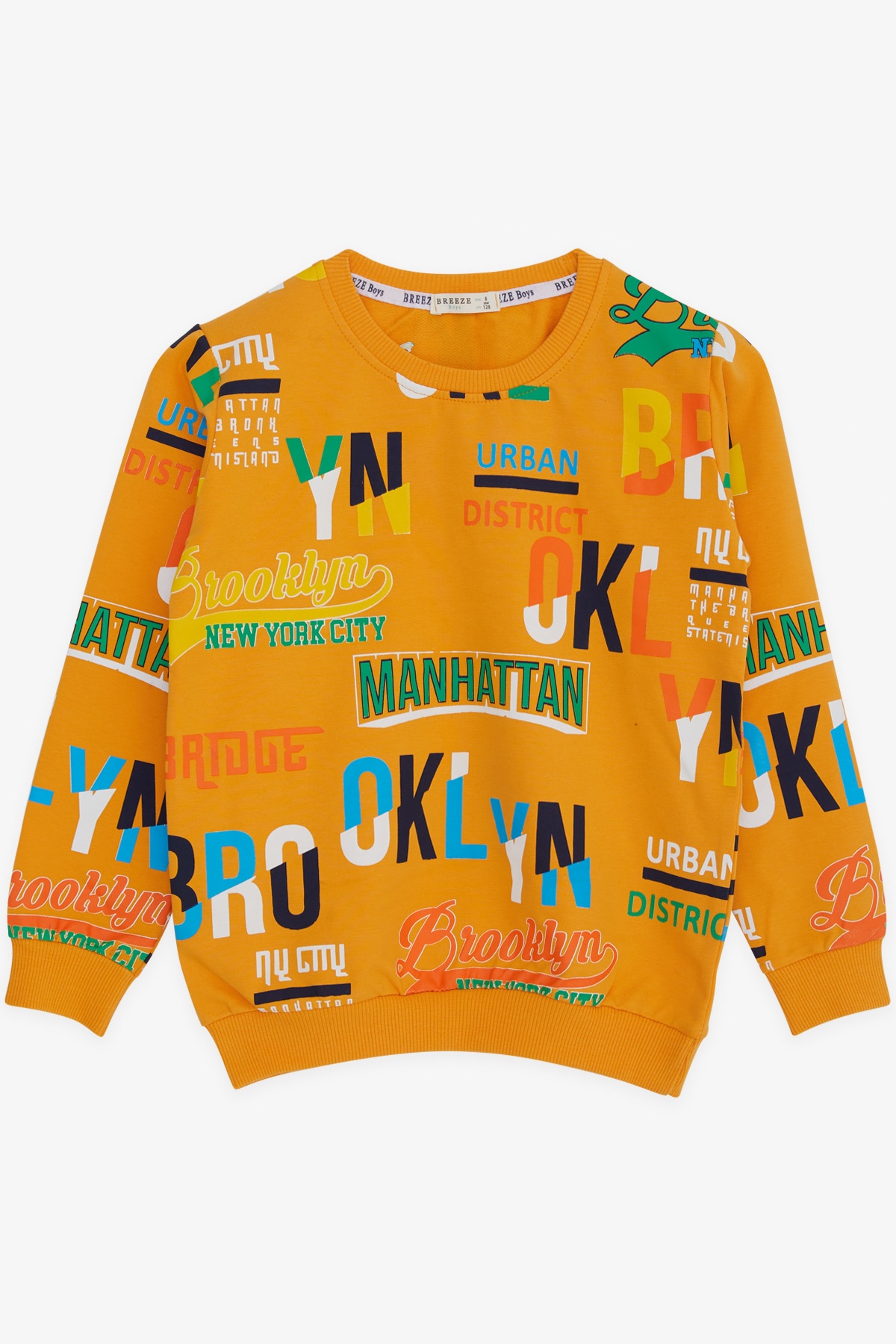 Breeze Erkek Çocuk Sweatshirt Yazı Desenli Hardal Sarı (5-10 Yaş)