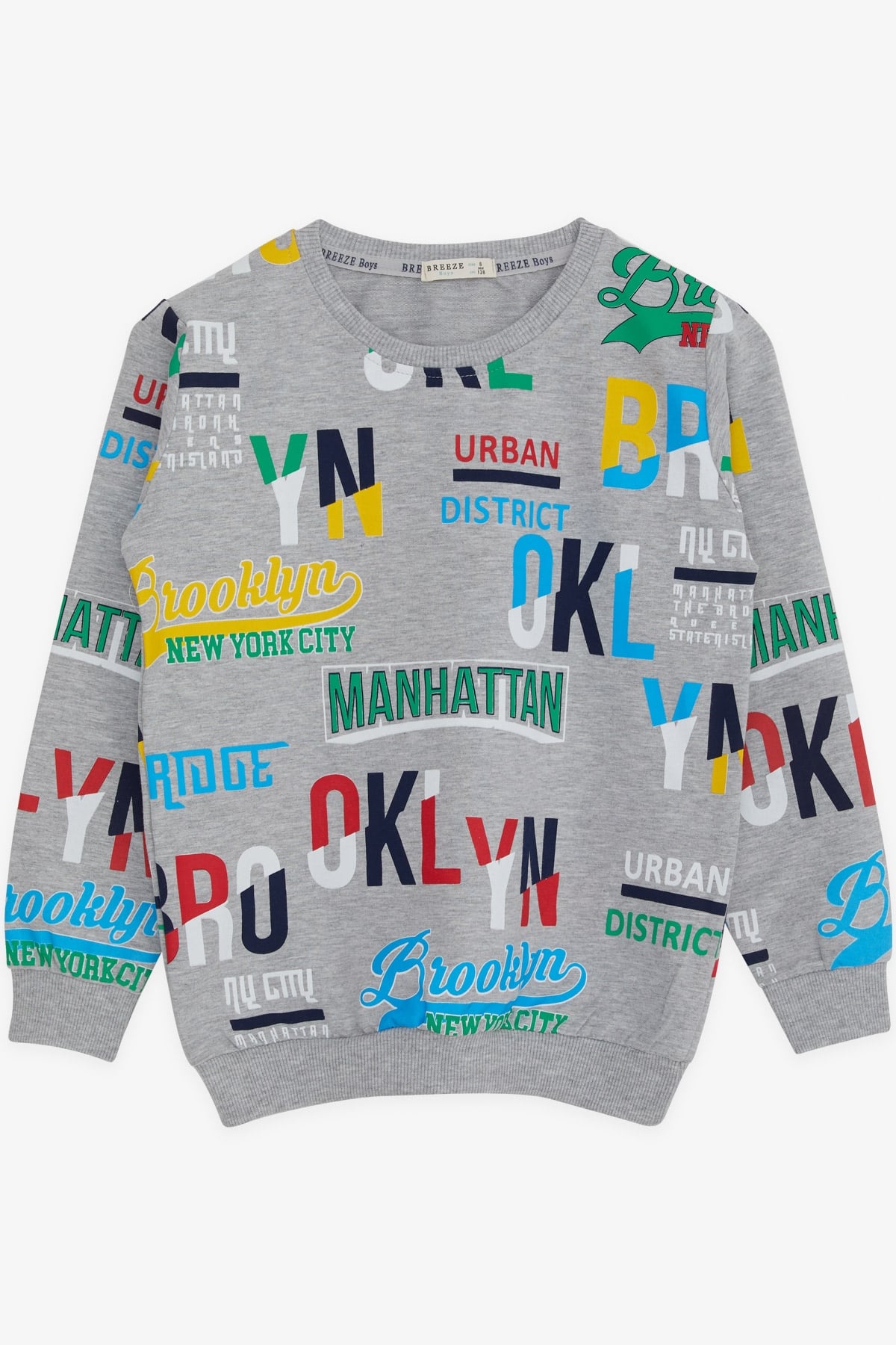 Breeze Erkek Çocuk Sweatshirt Yazı Desenli Gri Melanj (5-10 Yaş)