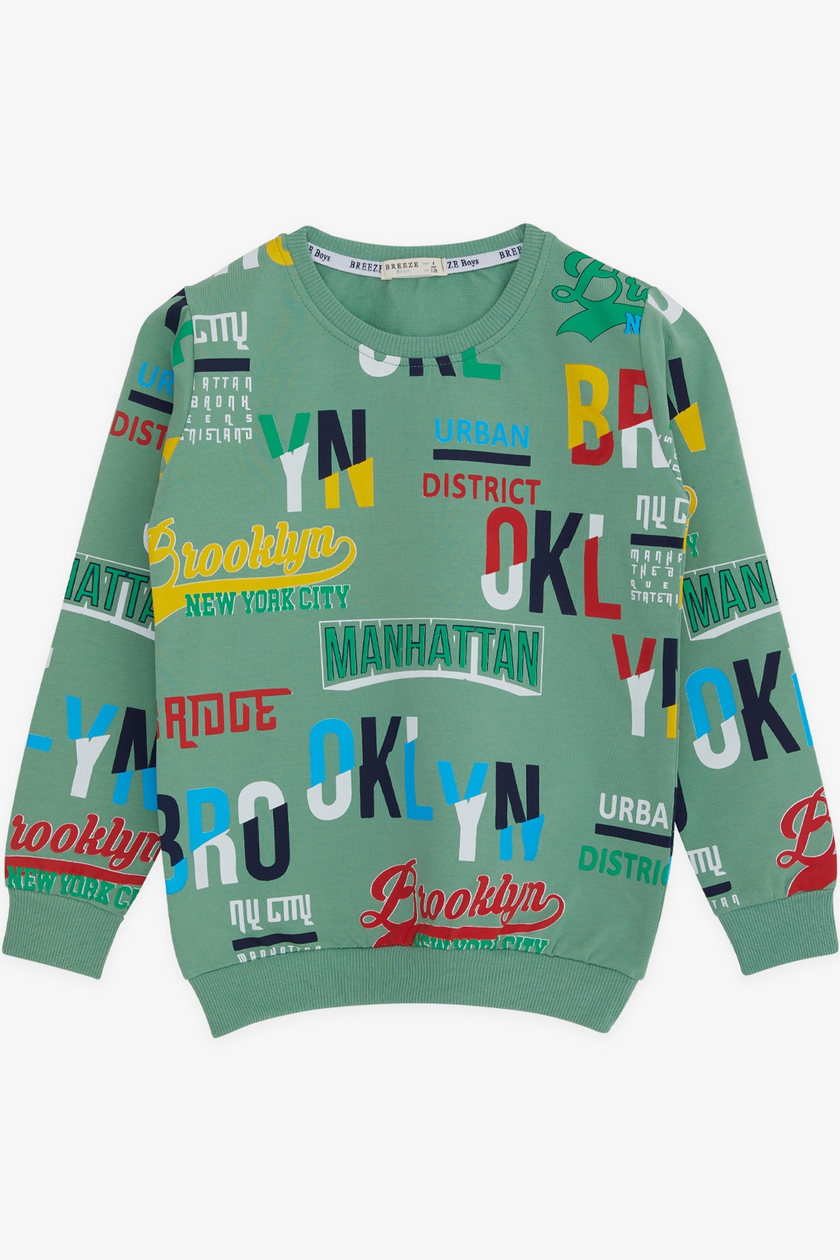 Breeze Erkek Çocuk Sweatshirt Yazı Desenli Mint Yeşili (5-10 Yaş)