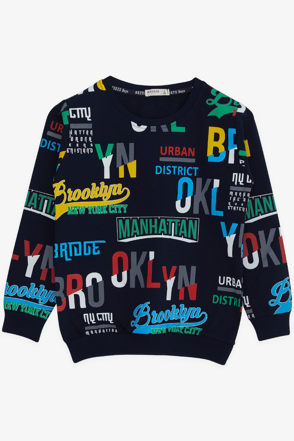 Breeze Erkek Çocuk Sweatshirt Yazı Desenli Lacivert (5-10 Yaş)