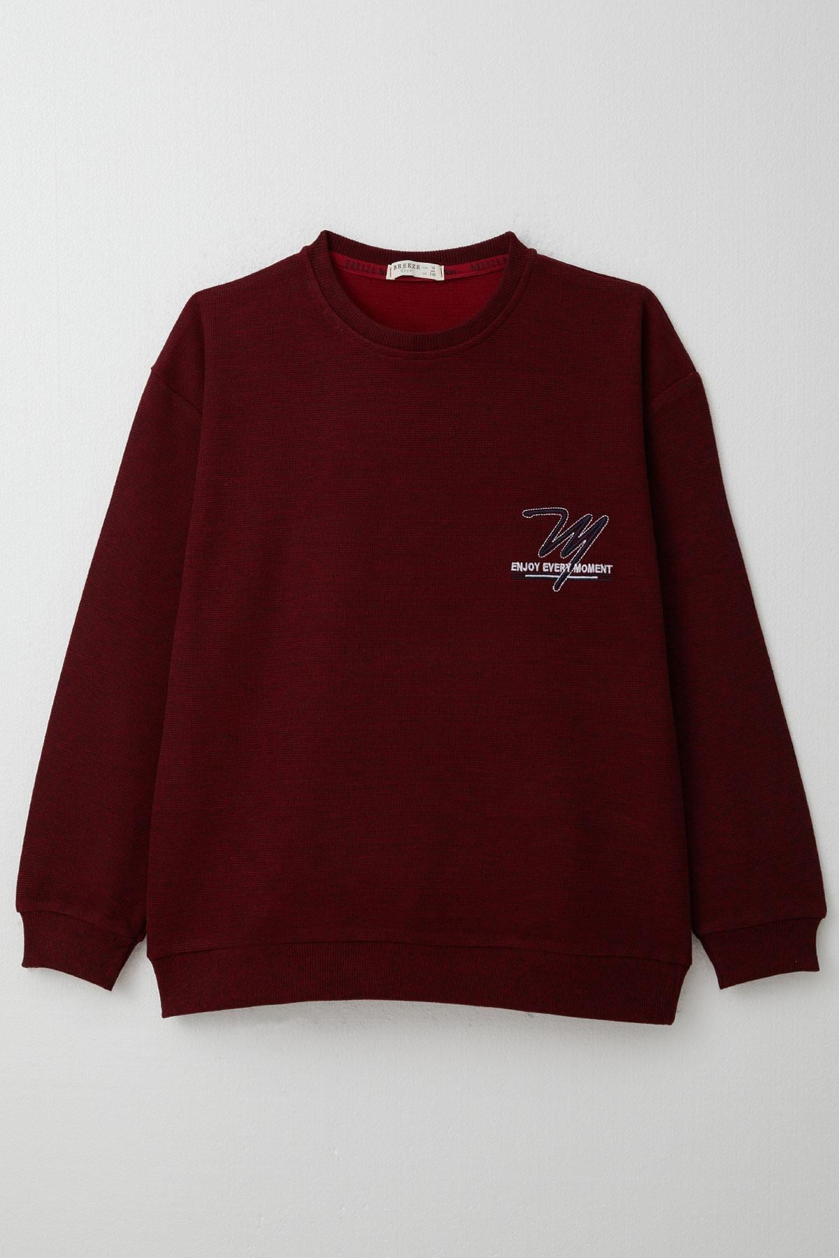 Breeze Erkek Çocuk Sweatshirt Yazı Nakışlı Bordo (9-14 Yaş)