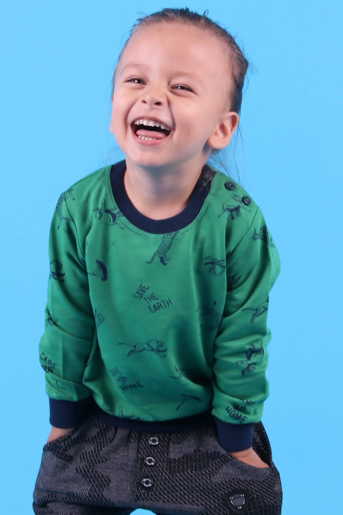Breeze Erkek Çocuk Sweatshirt Zürafalı Yeşil (2-6 Yaş)