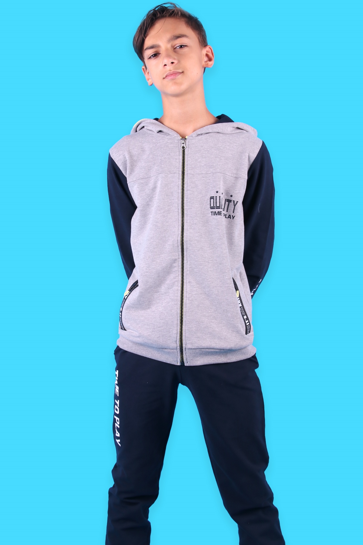Breeze Erkek Çocuk Takım Fermuarlı Kapşonlu Gri (6-12 Yaş)