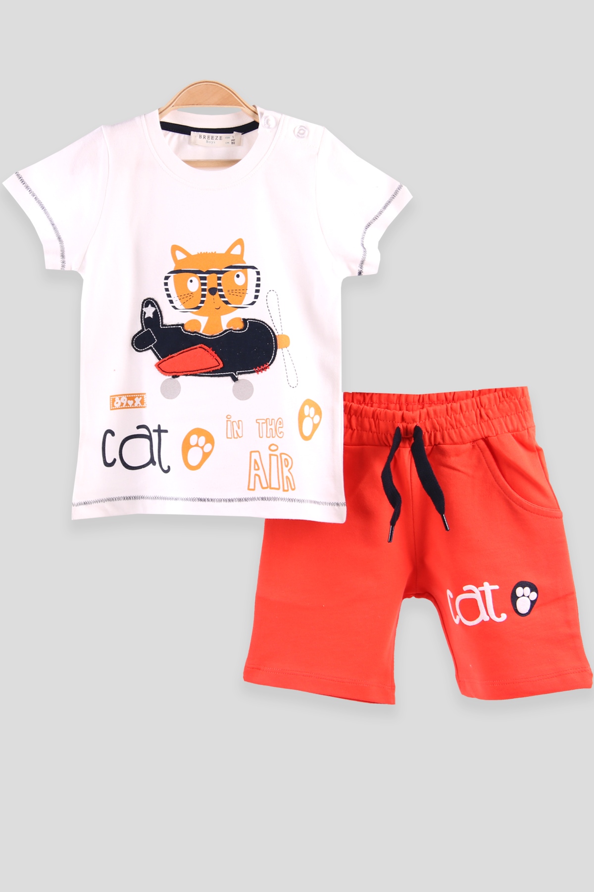 Breeze Erkek Çocuk Takım Uçan Kedili Ekru (1-4 Yaş)