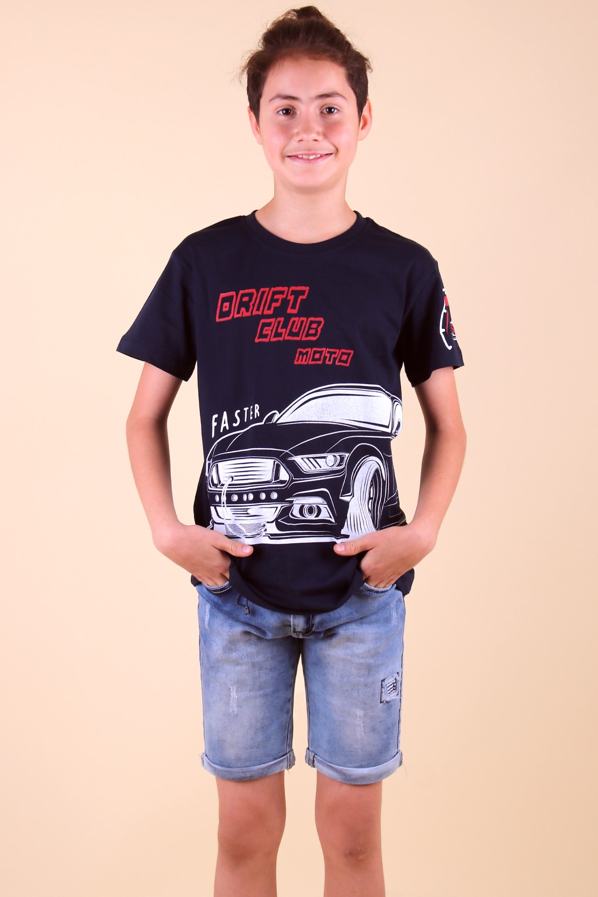 Breeze Erkek Çocuk Tişört Araba Baskılı Lacivert (6-12 Yaş)