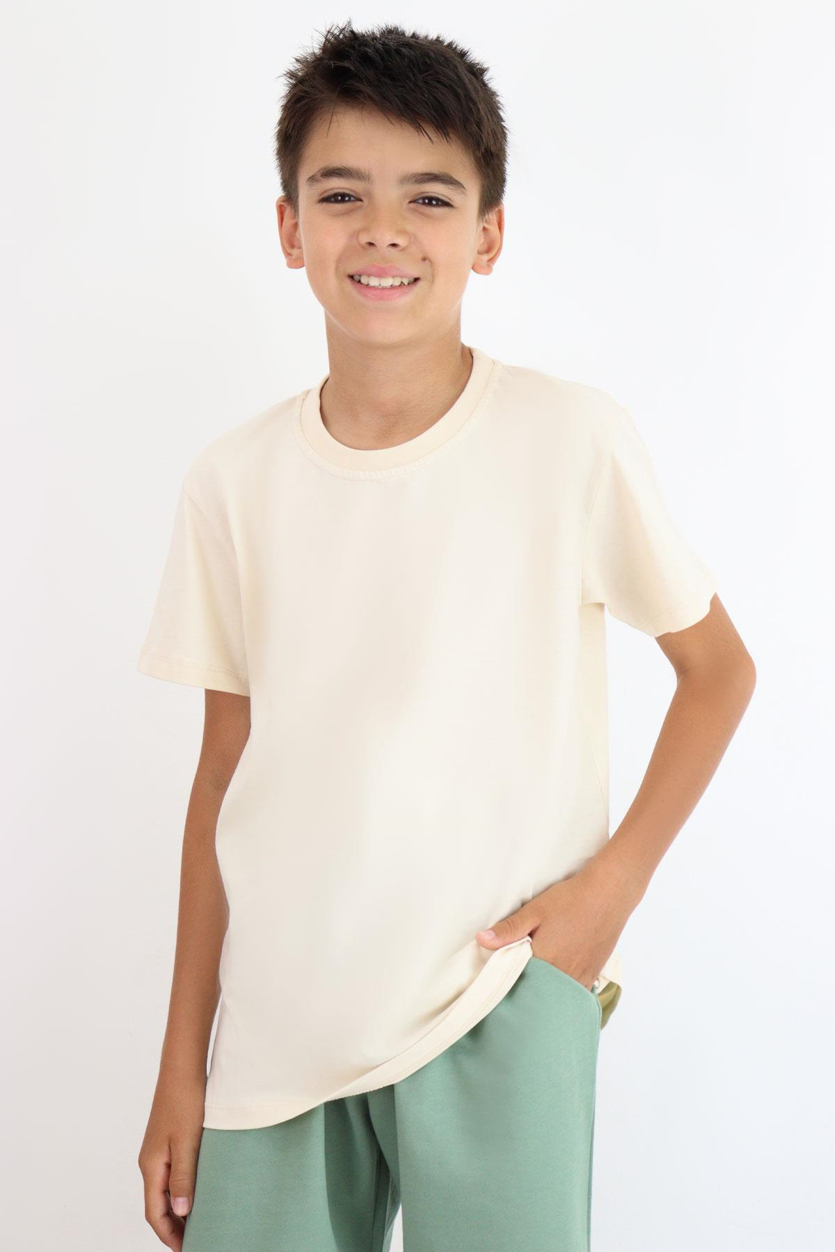 Breeze Erkek Çocuk Tişört Basic Krem (9-14 Yaş)