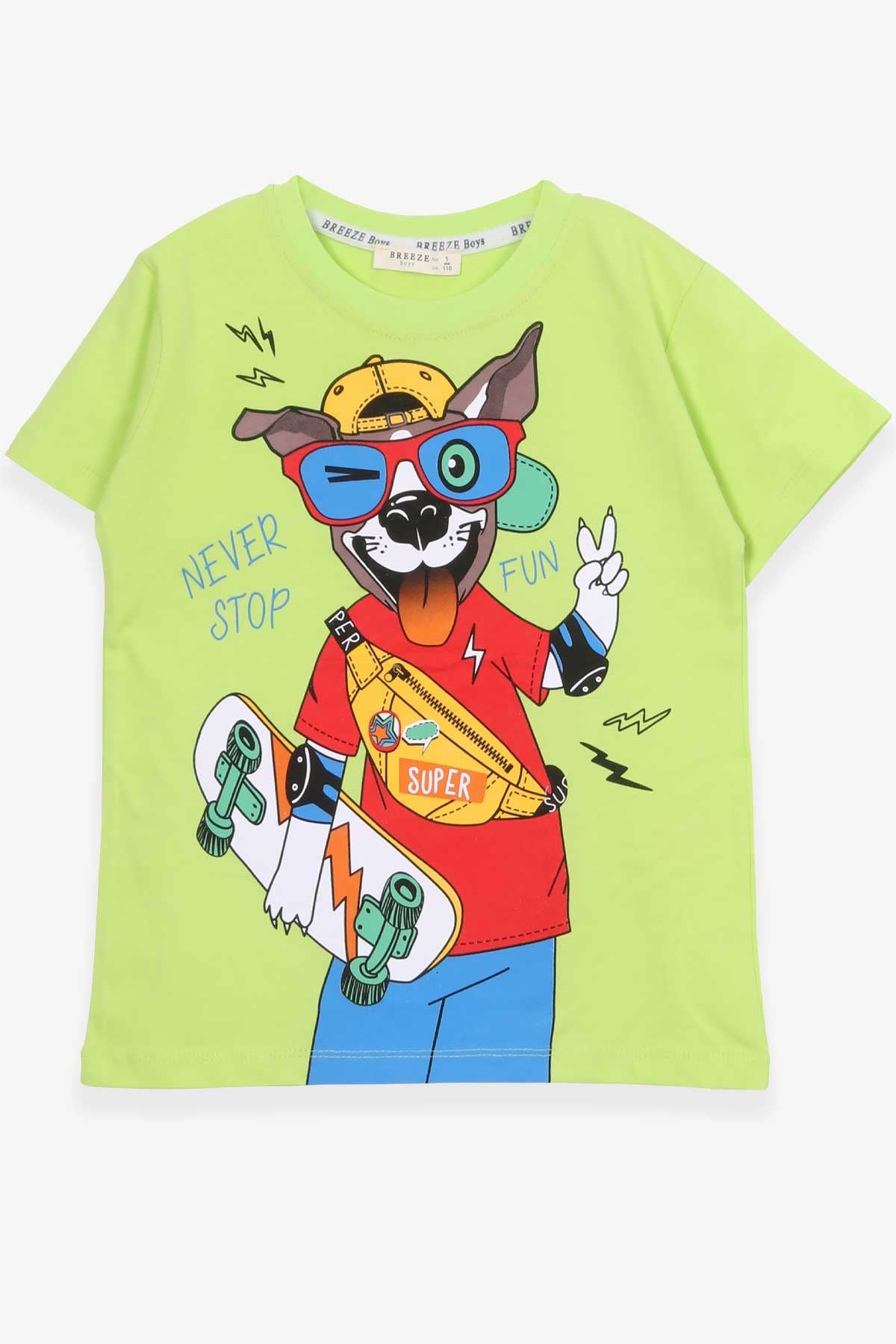 Breeze Erkek Çocuk Tişört Baskılı Fıstık Yeşili (5-10 Yaş)