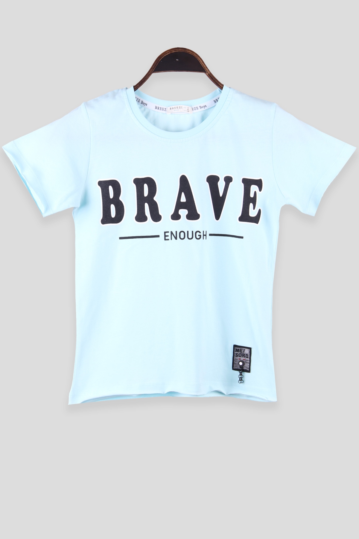 Breeze Erkek Çocuk Tişört Brave Baskı Yazılı Turkuaz (8-14 Yaş)