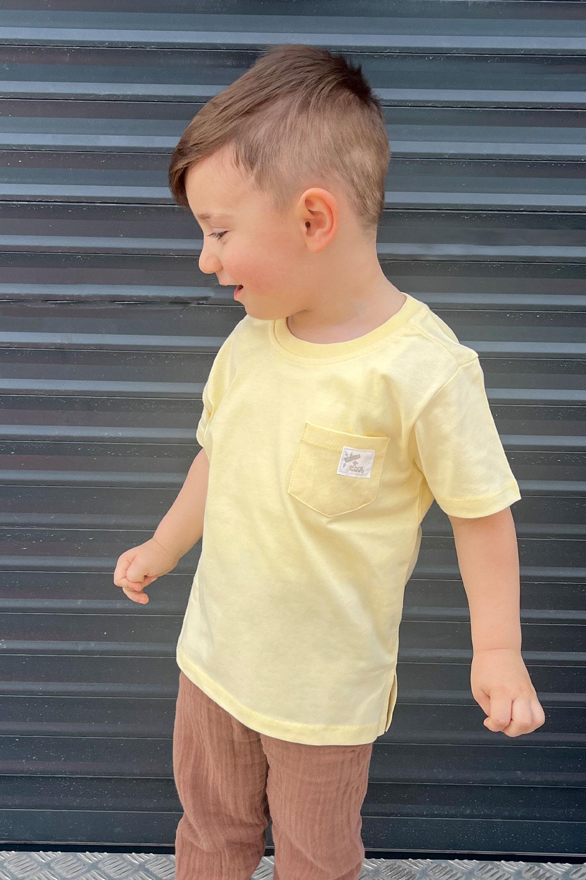 Breeze Erkek Çocuk Tişört Cool Yazı Armalı Cepli Sarı (1.5-4 Yaş)