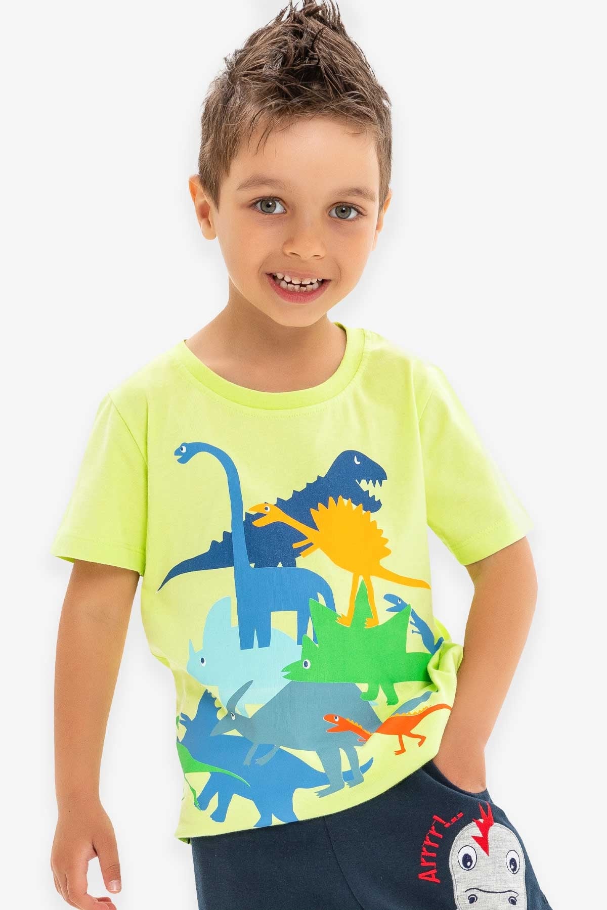 Breeze Erkek Çocuk Tişört Dinozor Baskılı Fıstık Yeşili (1.5-5 Yaş)