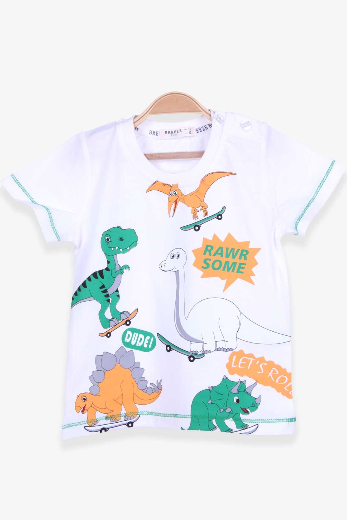 Breeze Erkek Çocuk Tişört Dinozor Baskılı Ekru (1.5-5 Yaş)