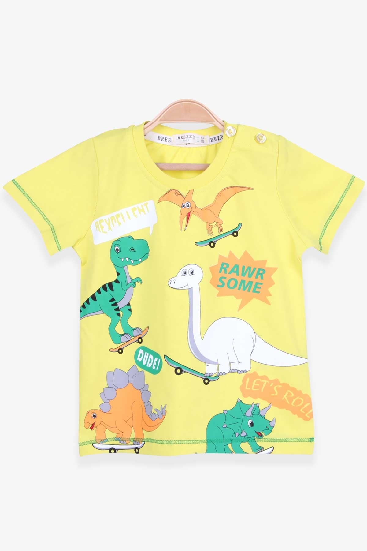 Breeze Erkek Çocuk Tişört Dinozor Baskılı Fıstık Yeşili (1.5-5 Yaş)
