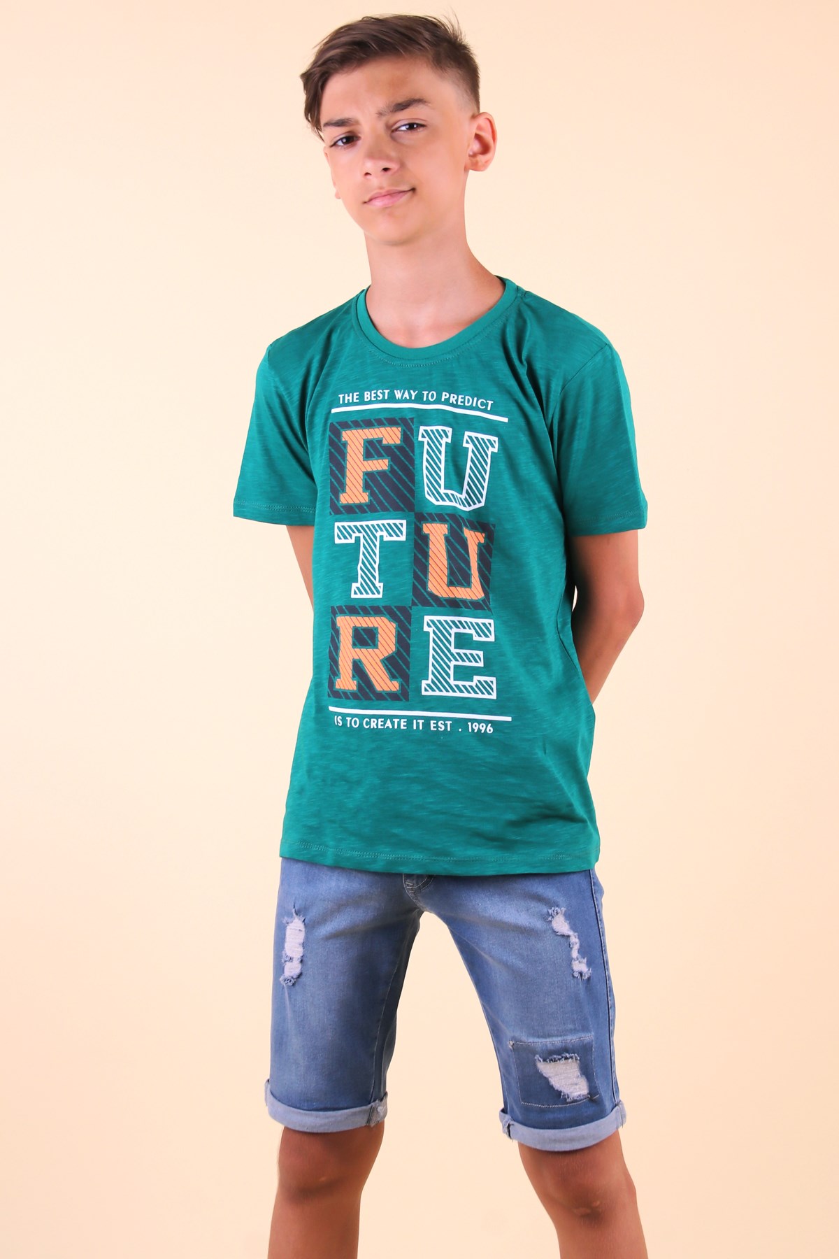 Breeze Erkek Çocuk Tişört Future Baskılı Yeşil (8-14 Yaş)