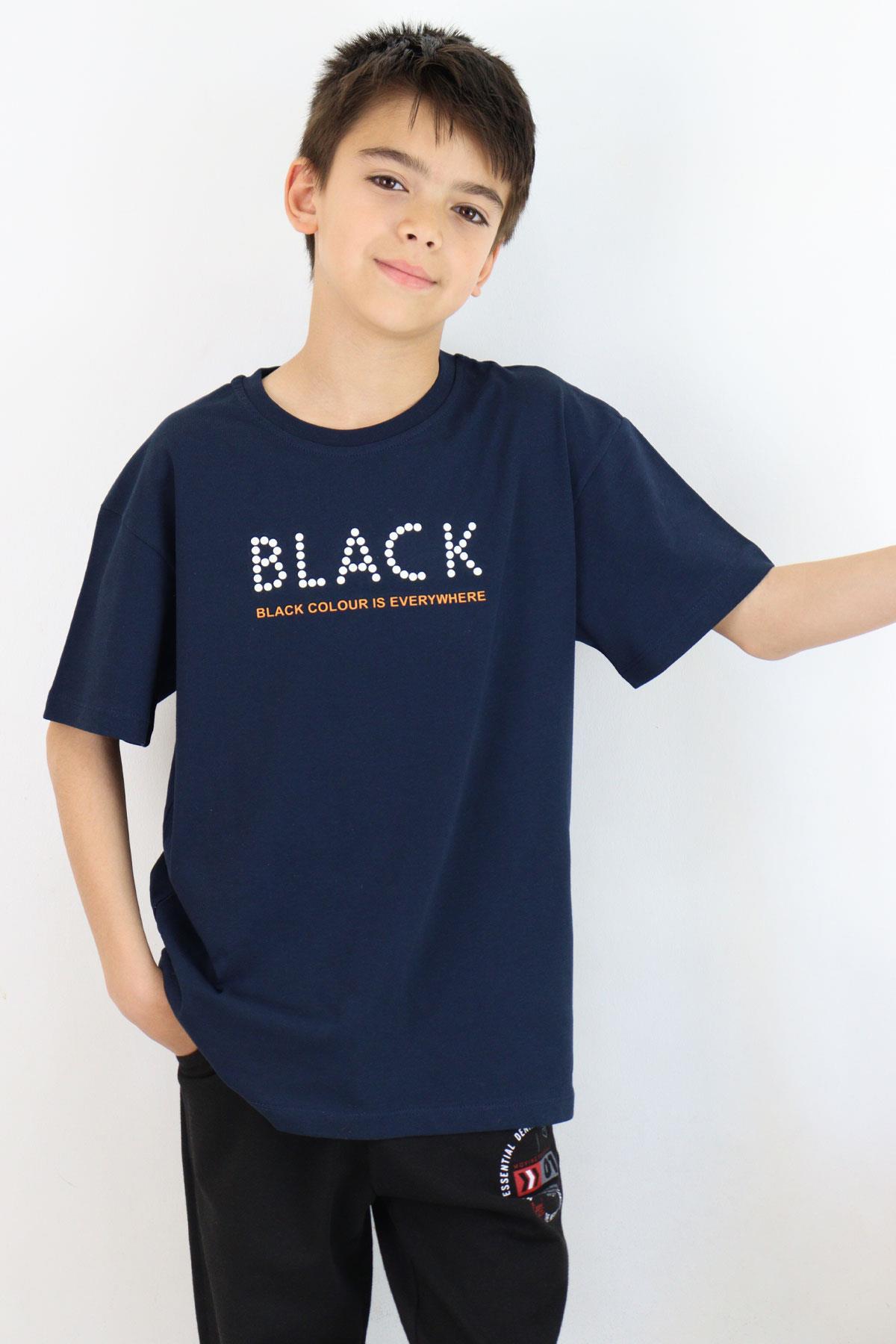 Breeze Erkek Çocuk Tişört Kabartma Detaylı Yazı Baskılı Lacivert (9-12 Yaş)