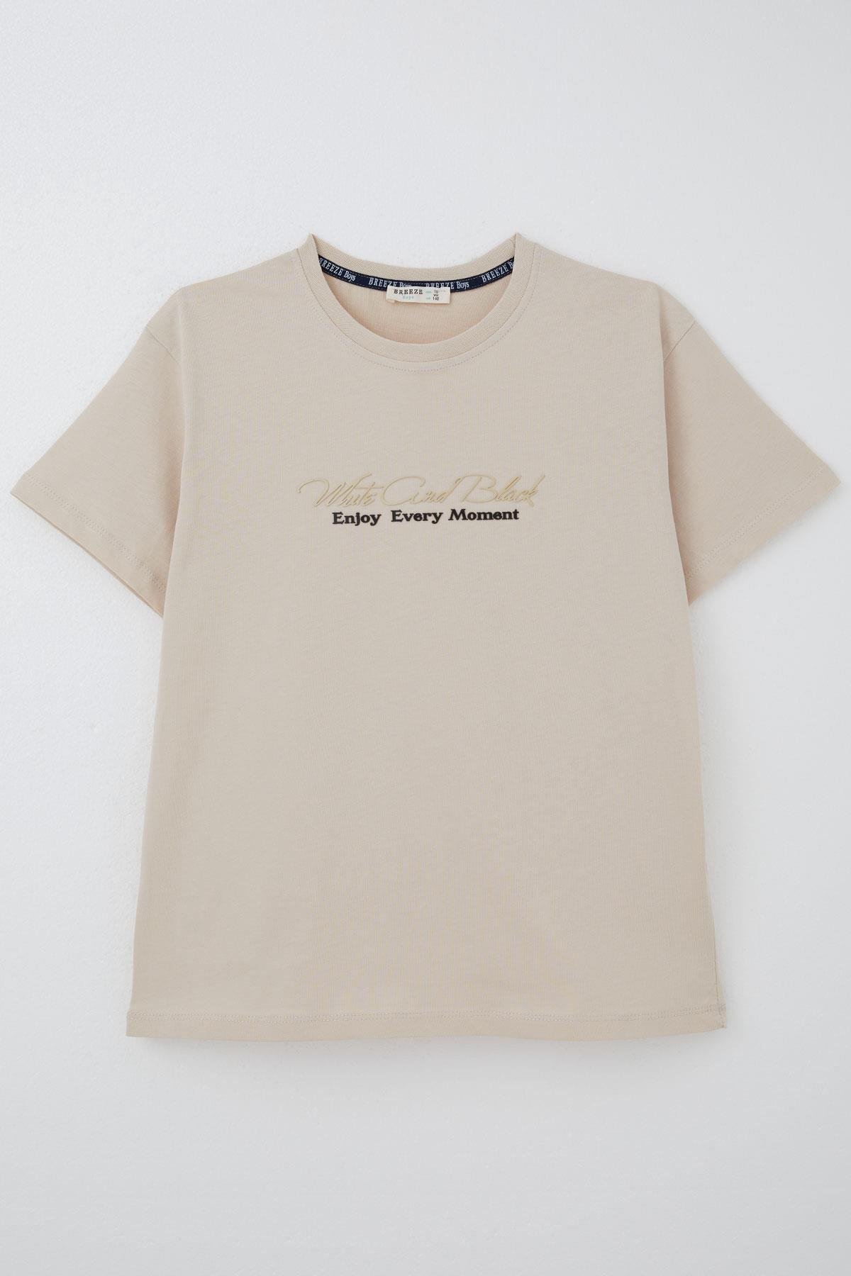 Breeze Erkek Çocuk Tişört Kabartma Yazı Baskılı Bej (9-14 Yaş)