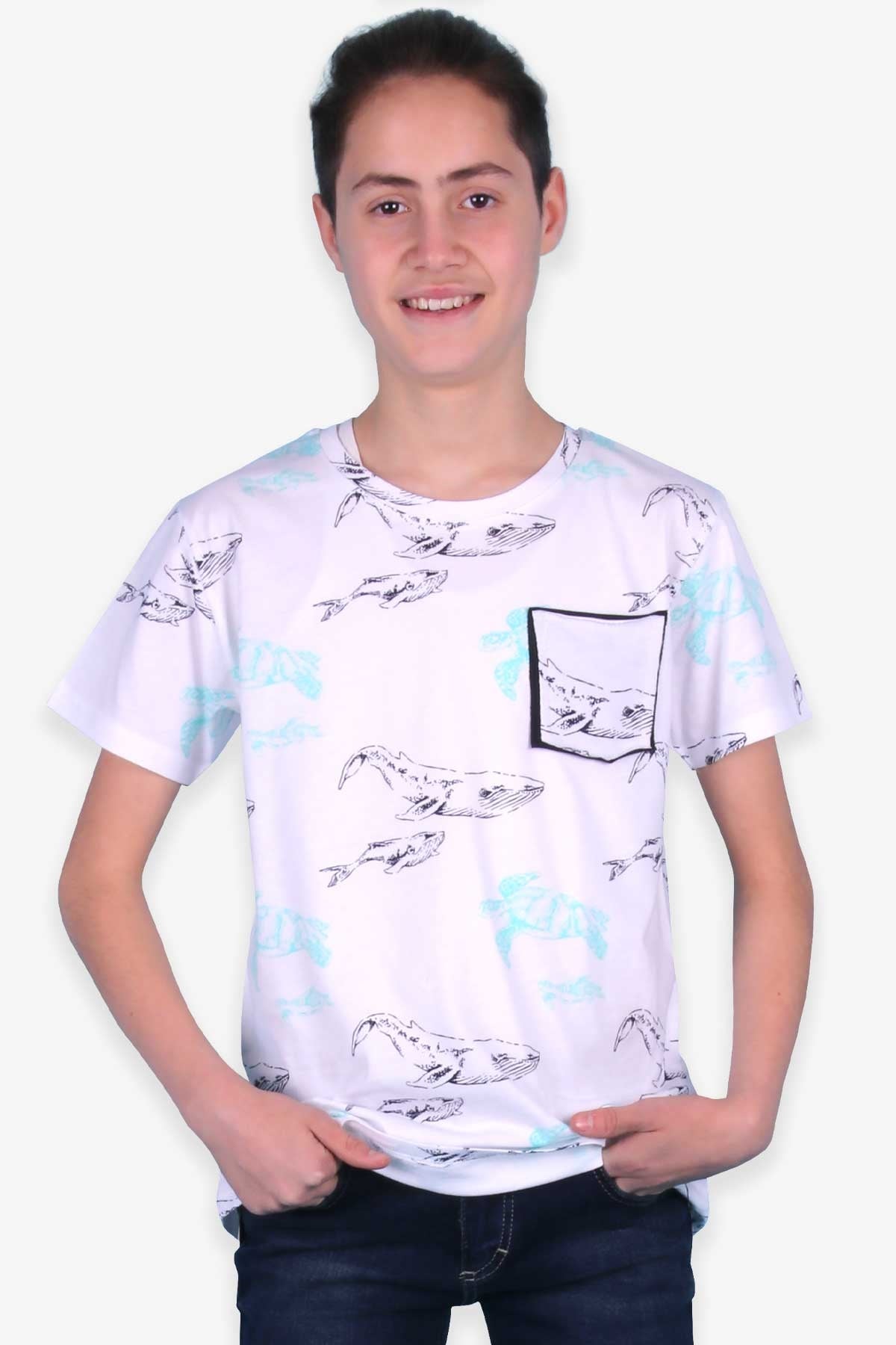 Breeze Erkek Çocuk Tişört Kaplumbağa Desenli Beyaz (8-12 Yaş)