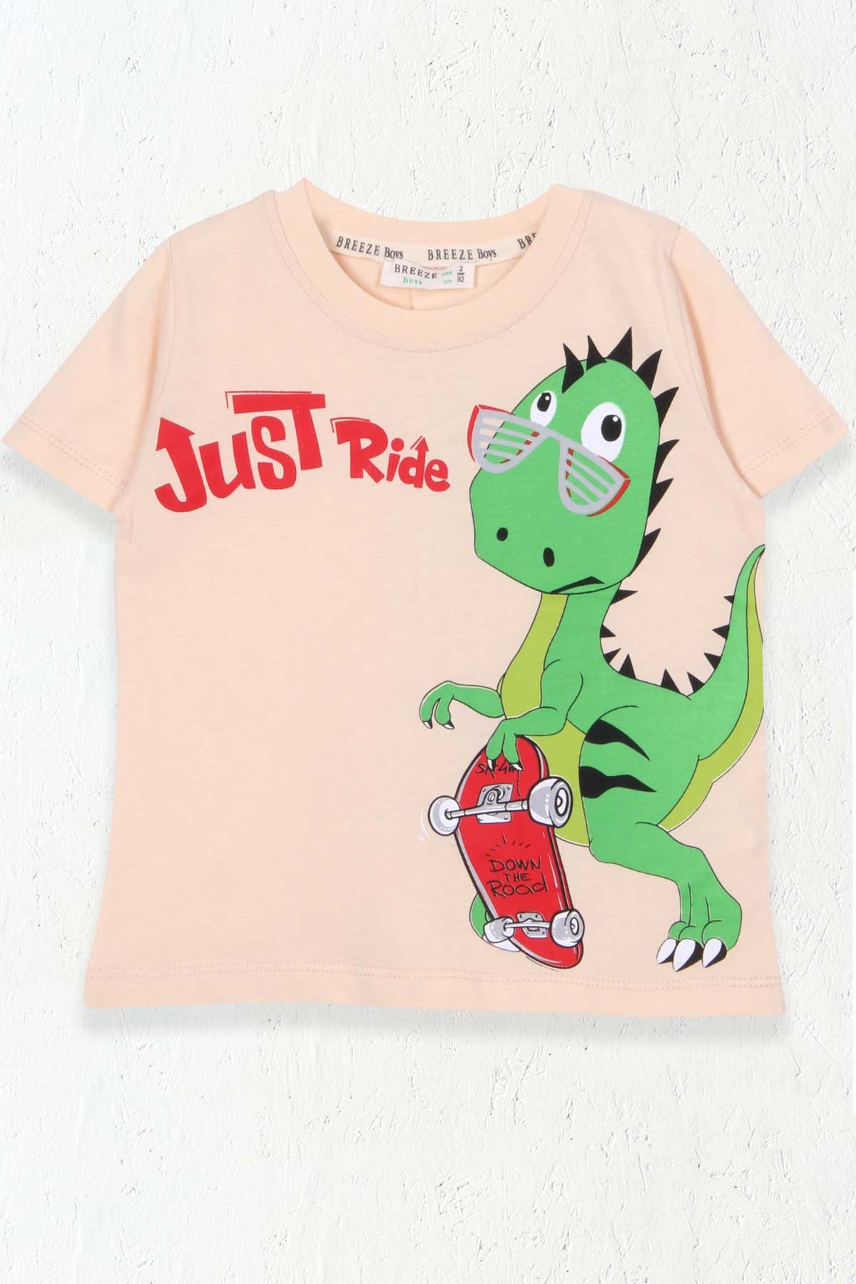 Breeze Erkek Çocuk Tişört Kaykaylı Dinozor Baskılı Bej (2-6 Yaş)
