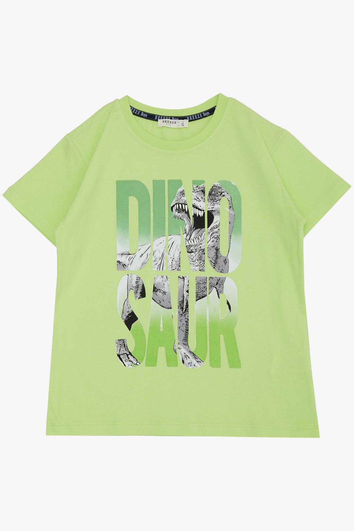 Breeze Erkek Çocuk Tişört Kükreyen Dinozor Baskılı Fıstık Yeşili (5-10 Yaş)