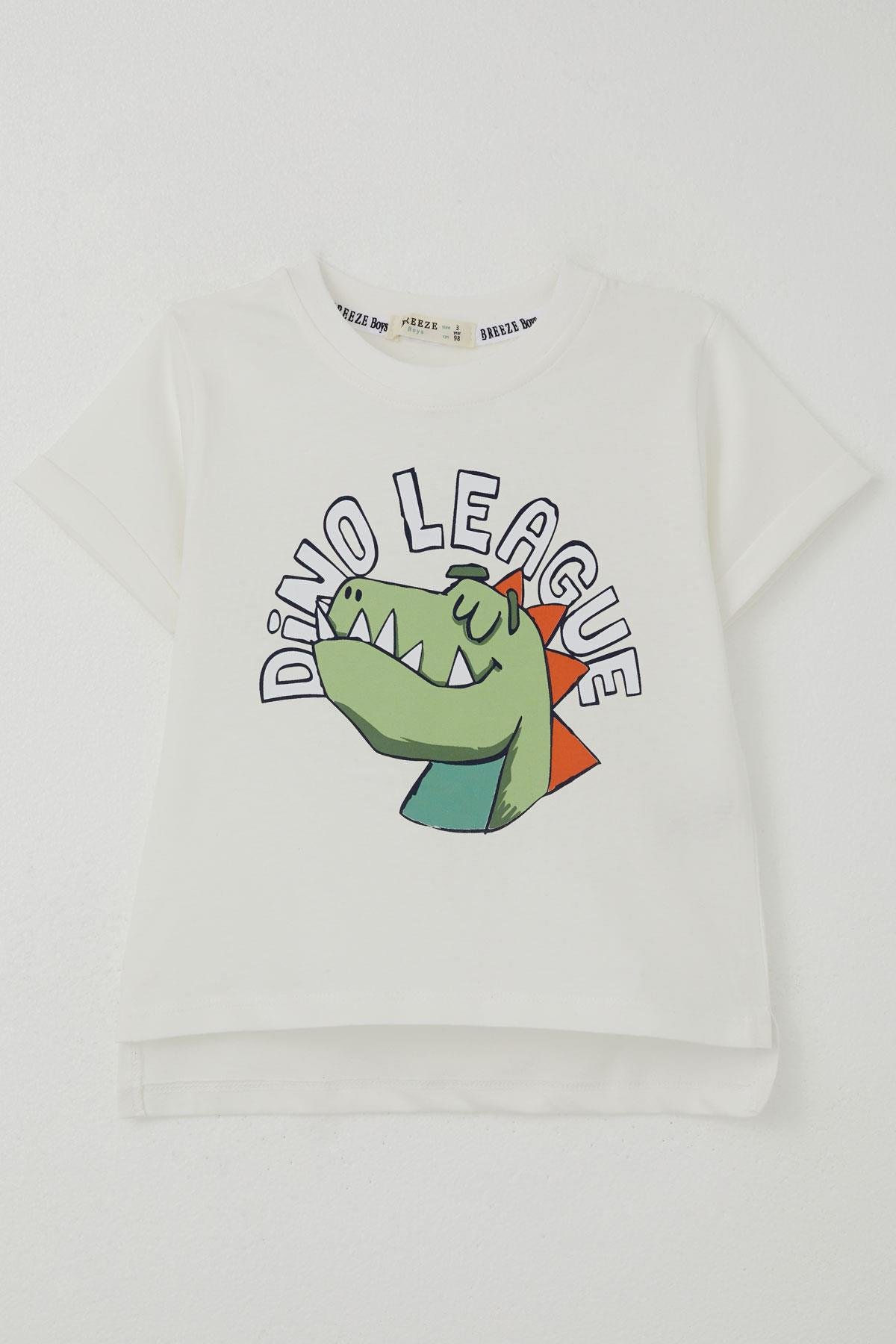 Breeze Erkek Çocuk Tişört Lig Yıldızı Dinozor Baskılı Ekru (2-6 Yaş)