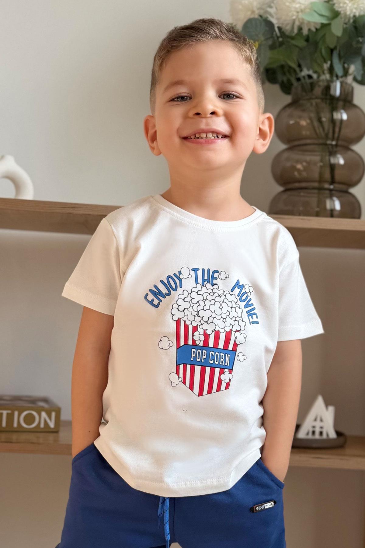 Breeze Erkek Çocuk Tişört Pop Corn Baskılı Ekru (2-6 Yaş)