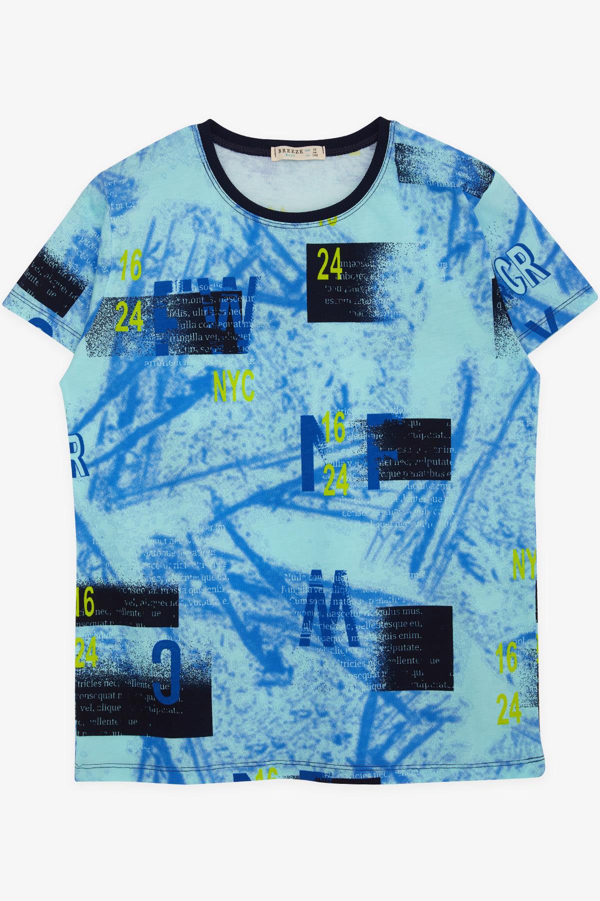 Erkek Çocuk Tişört Rakam Ve Yazı Desenli Mavi 9-11 Yaş - Yazlık Tişört  Modelleri | Breeze