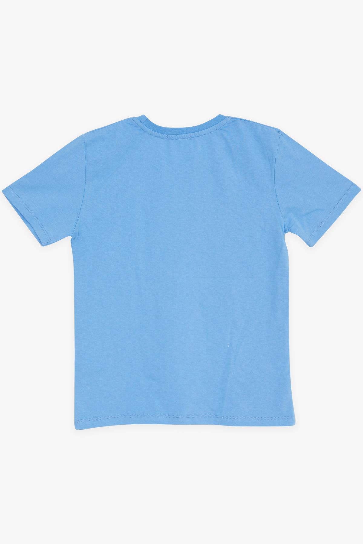 Erkek Çocuk Tişört Renkli Yazı Baskılı Mavi 8-14 Yaş - Yazlık Tişört  Modelleri | Breeze