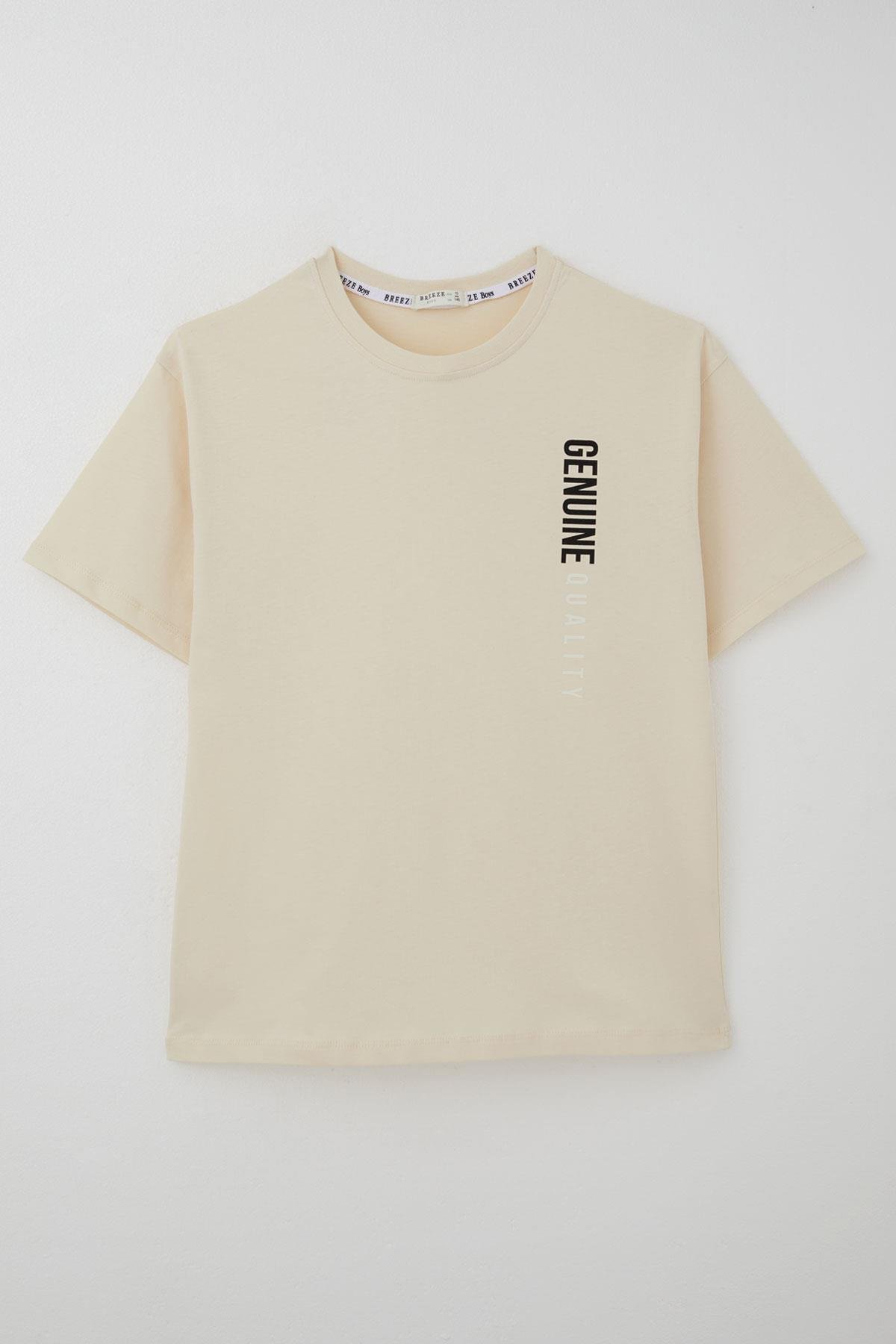 Breeze Erkek Çocuk Tişört Sırt Kısmı Yazı Baskılı Krem (9-14 Yaş)