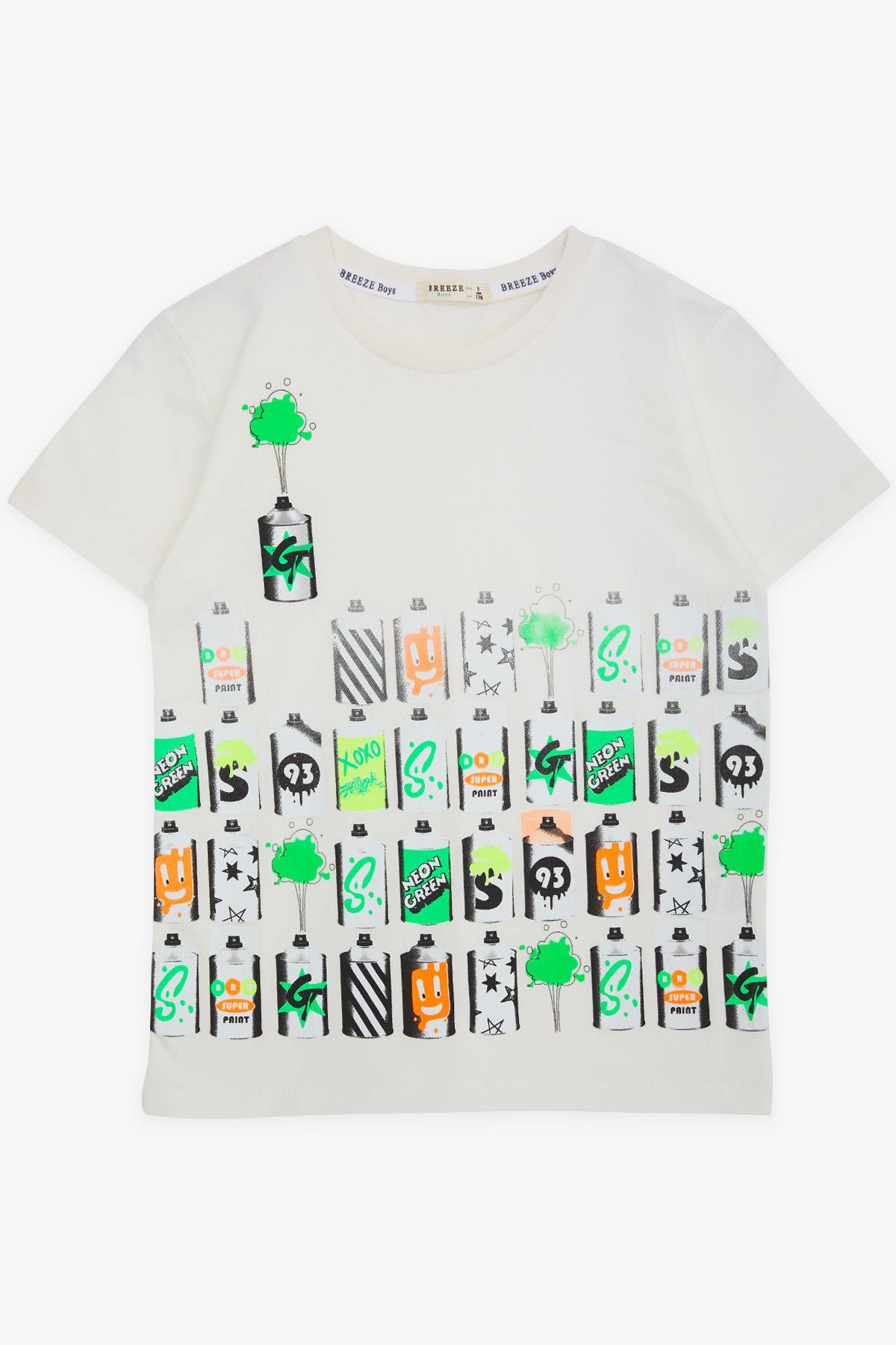 Breeze Erkek Çocuk Tişört Sprey Baskılı Ekru (6 Yaş)