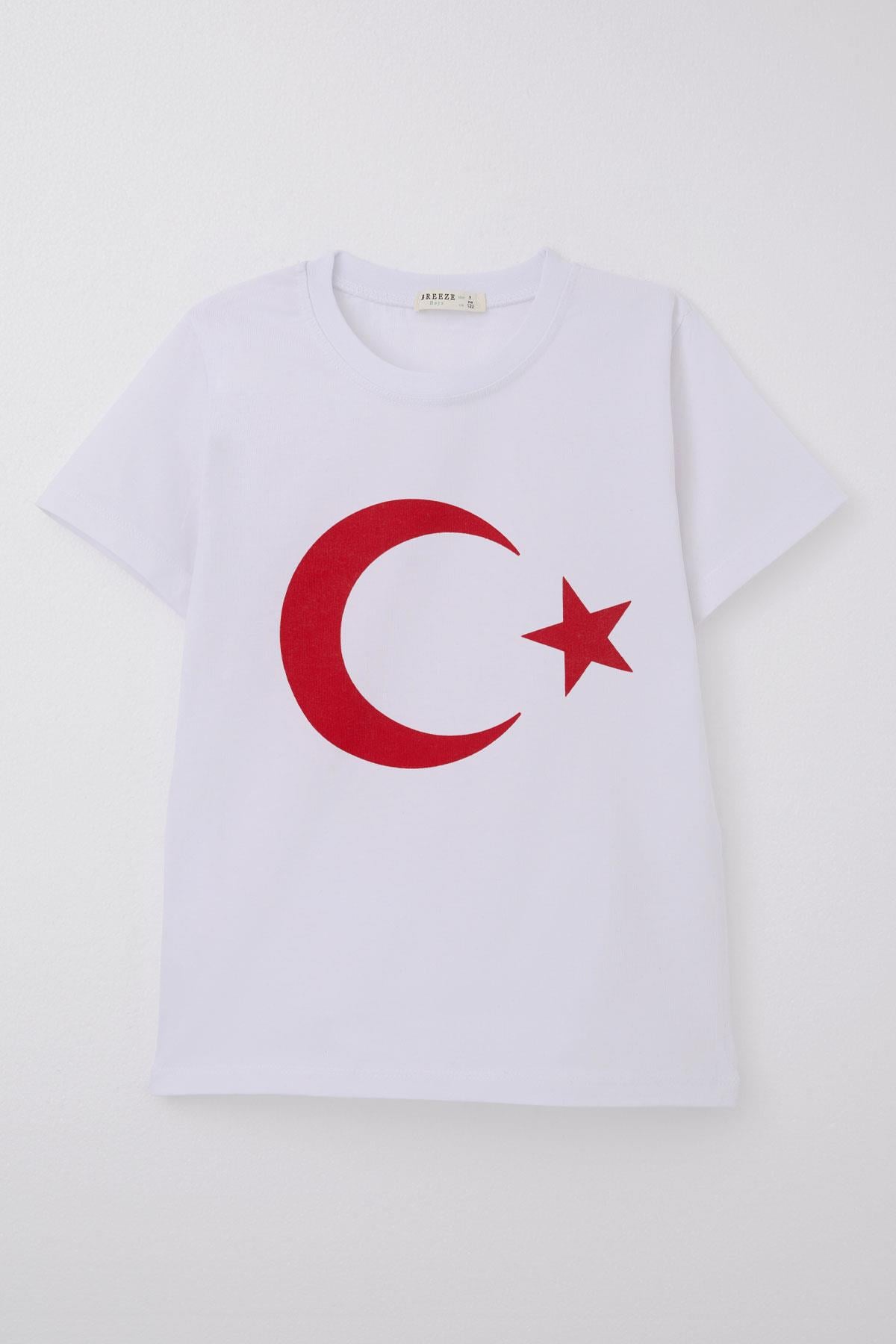 Breeze Erkek Çocuk Tişört Türk Bayraklı Beyaz (4-14 Yaş)