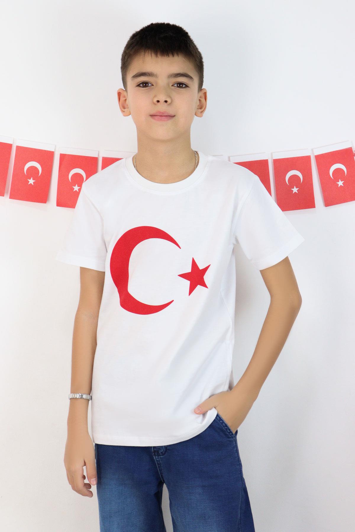 Breeze Erkek Çocuk Tişört Türk Bayraklı Beyaz (4-14 Yaş)
