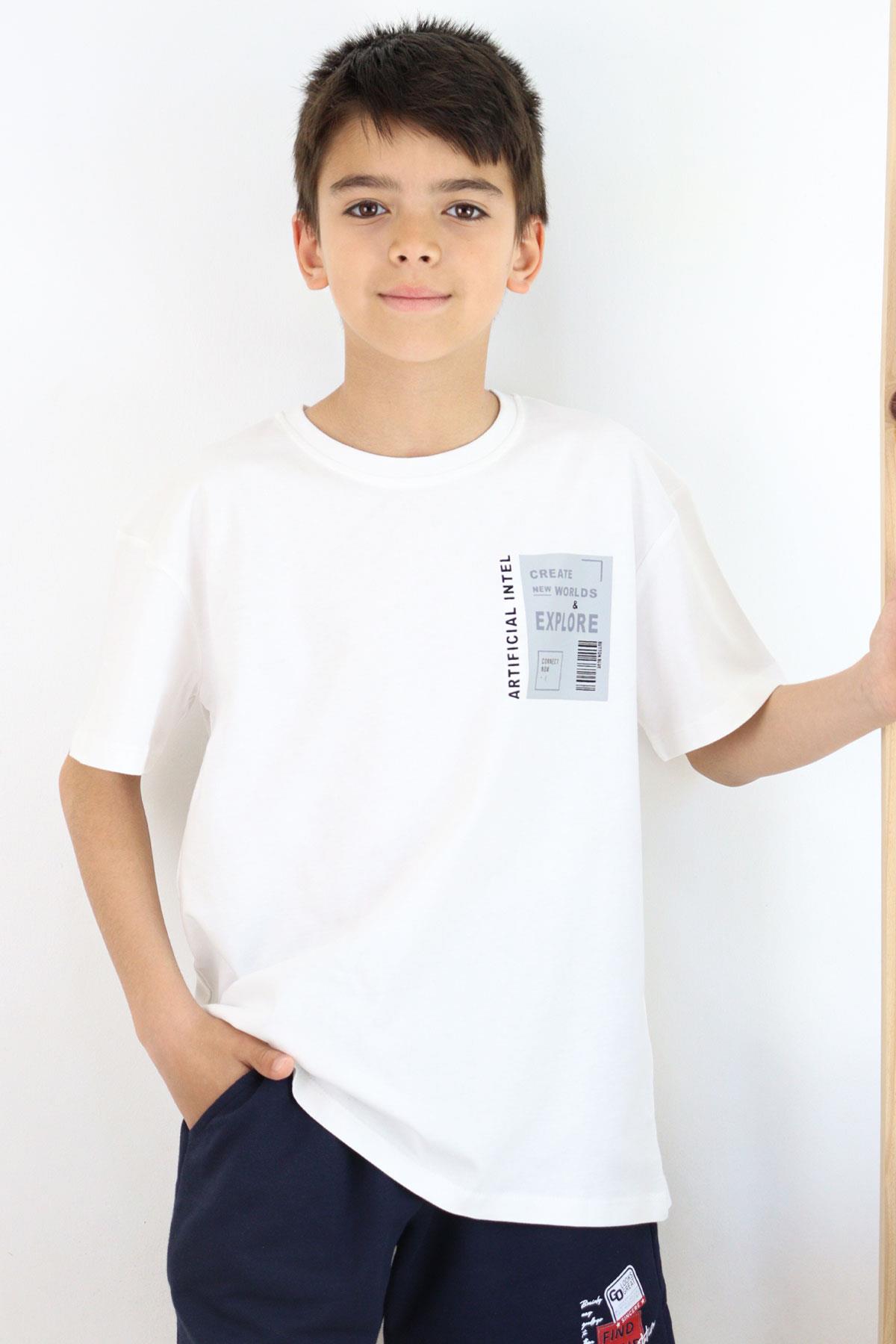 Breeze Erkek Çocuk Tişört Webi Keşfet Temalı Ekru (9-14 Yaş)