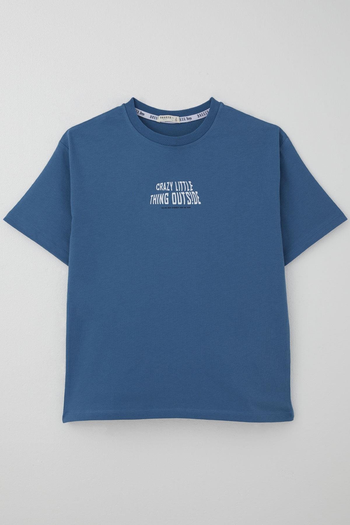 Breeze Erkek Çocuk Tişört Yazı Baskılı İndigo (8-12 Yaş)