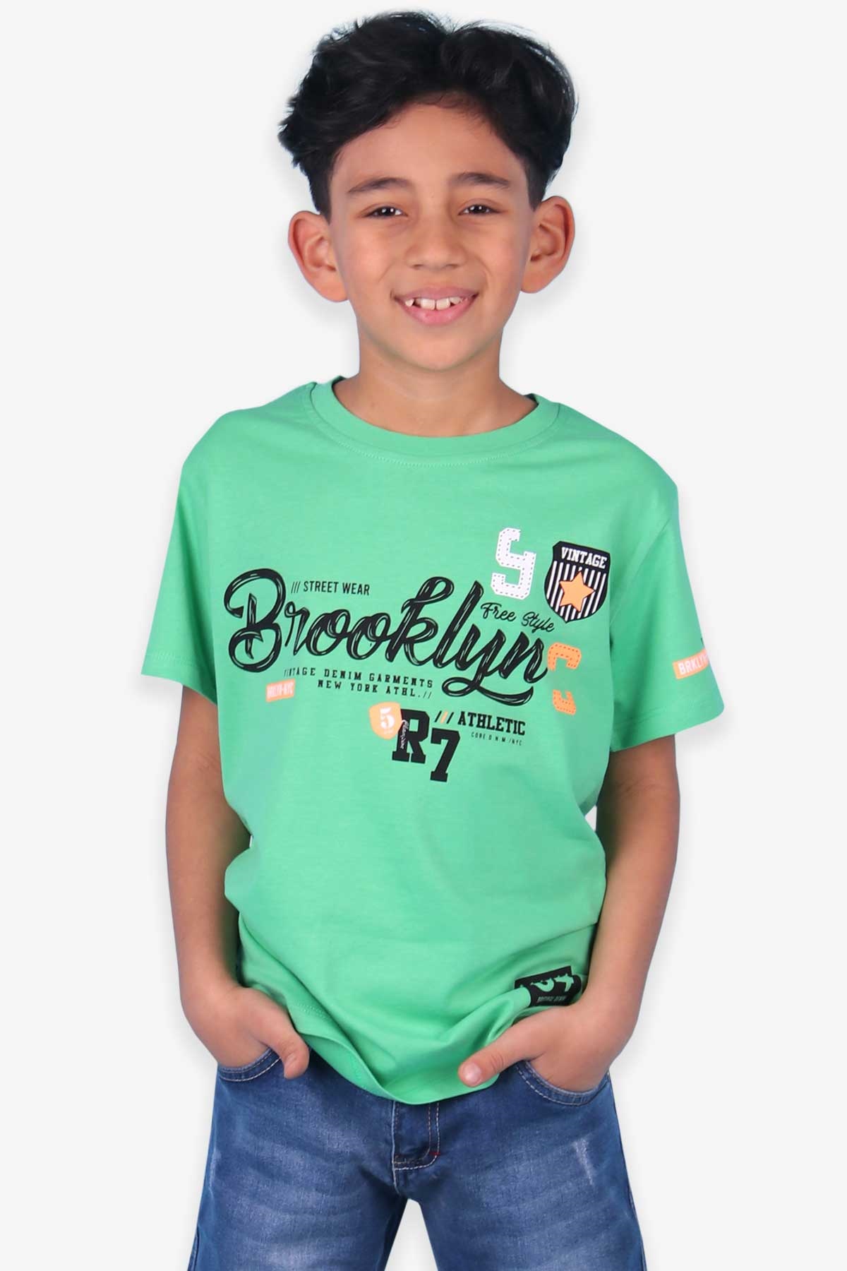Breeze Erkek Çocuk Tişört Yazı Baskılı Yeşil (6 Yaş-12 Yaş)
