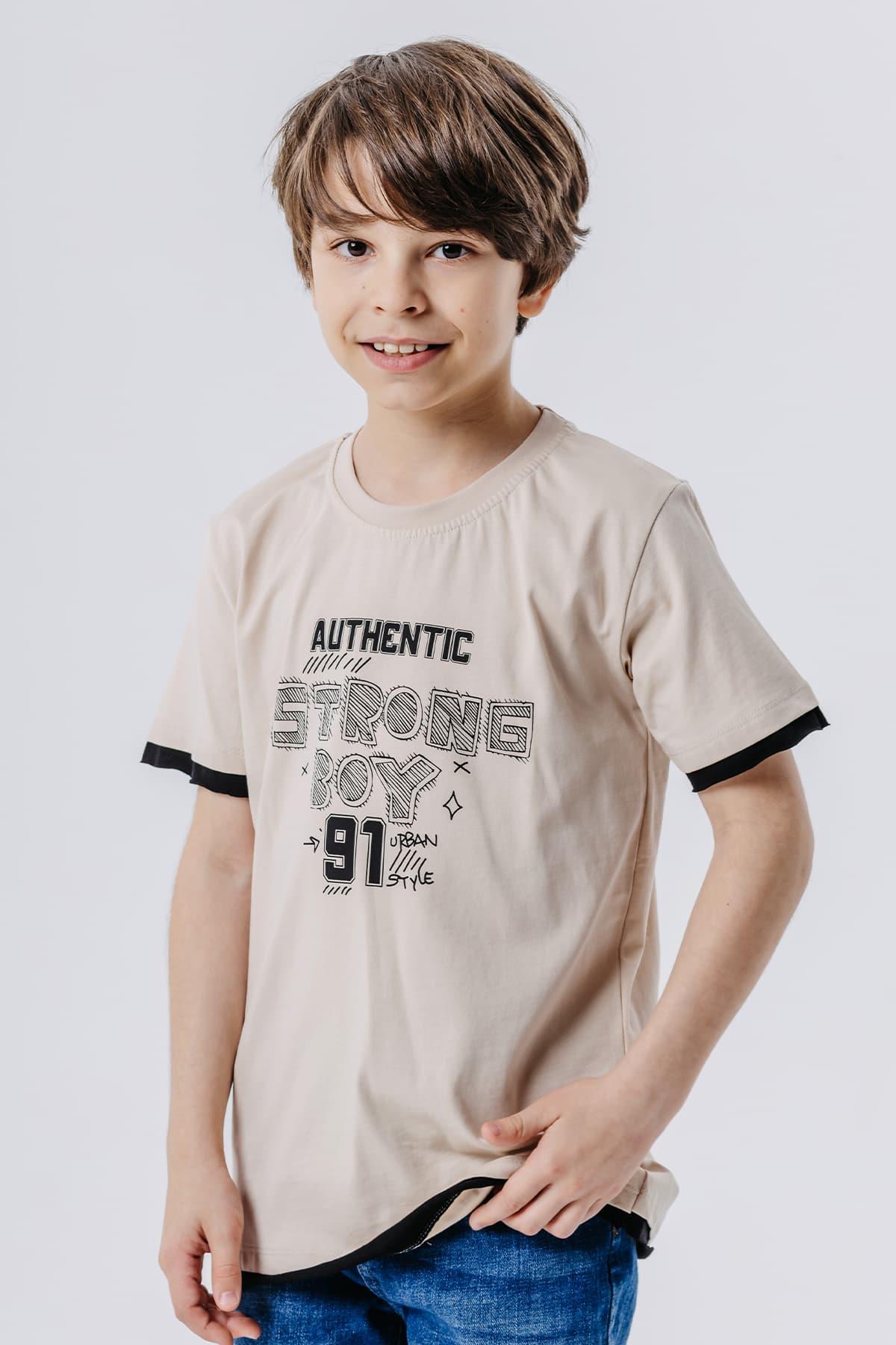 Erkek Çocuk Tişört Yazı Baskılı Bej 12 Yaş - Yazlık Tişört Modelleri |  Breeze
