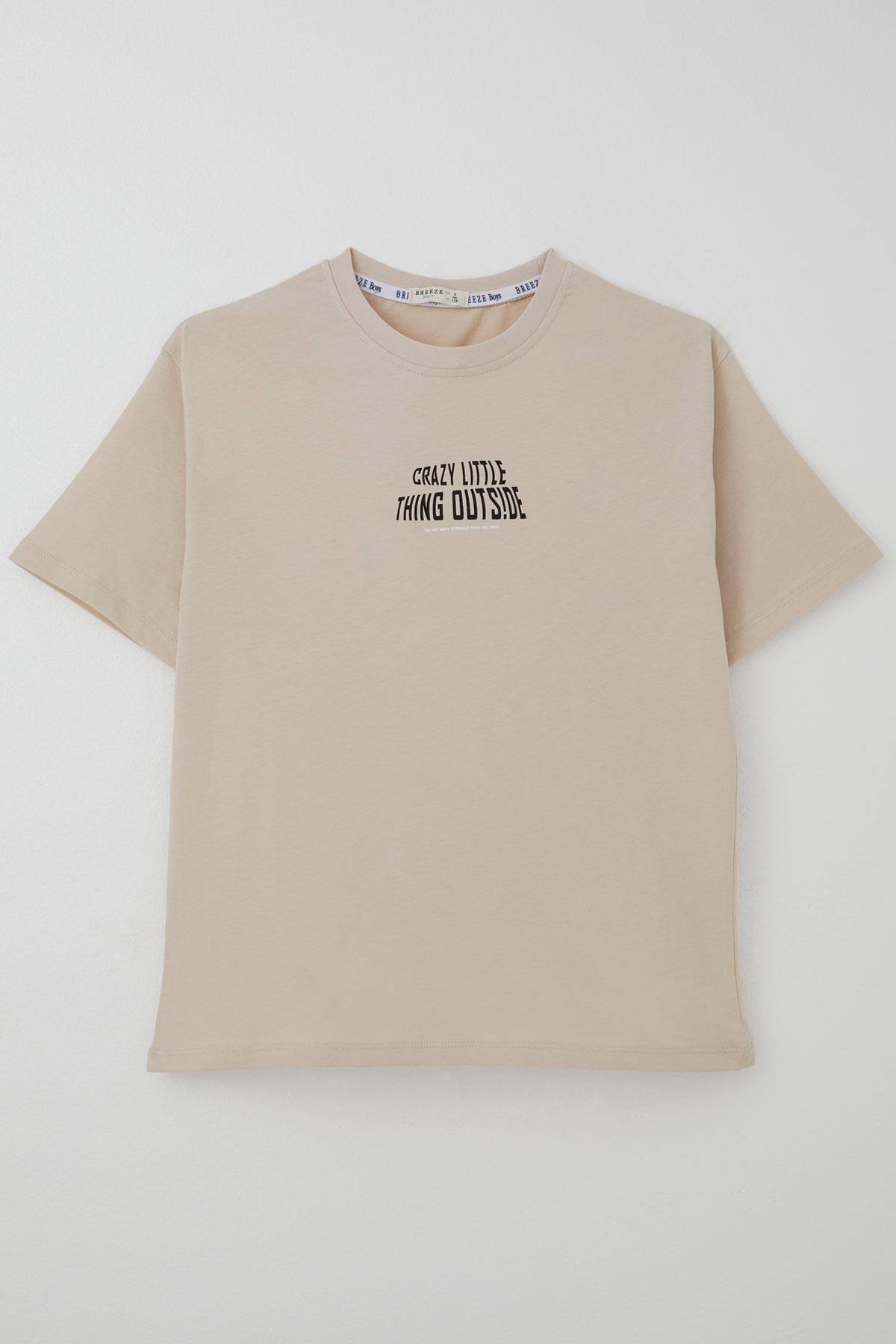 Breeze Erkek Çocuk Tişört Yazı Baskılı Bej (8-12 Yaş)