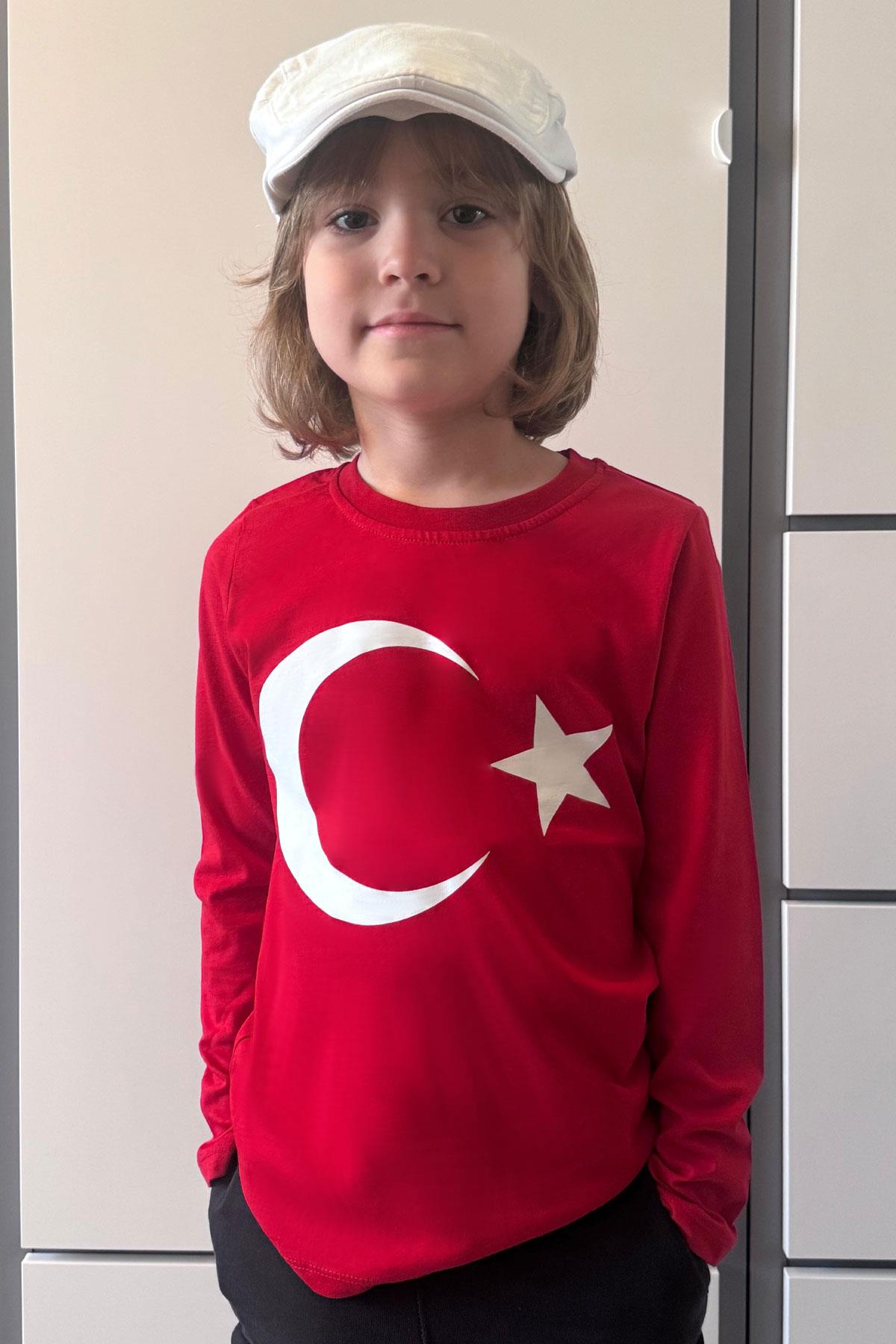 Breeze Erkek Çocuk Türk Bayraklı Body Kırmızı (5-14 Yaş)