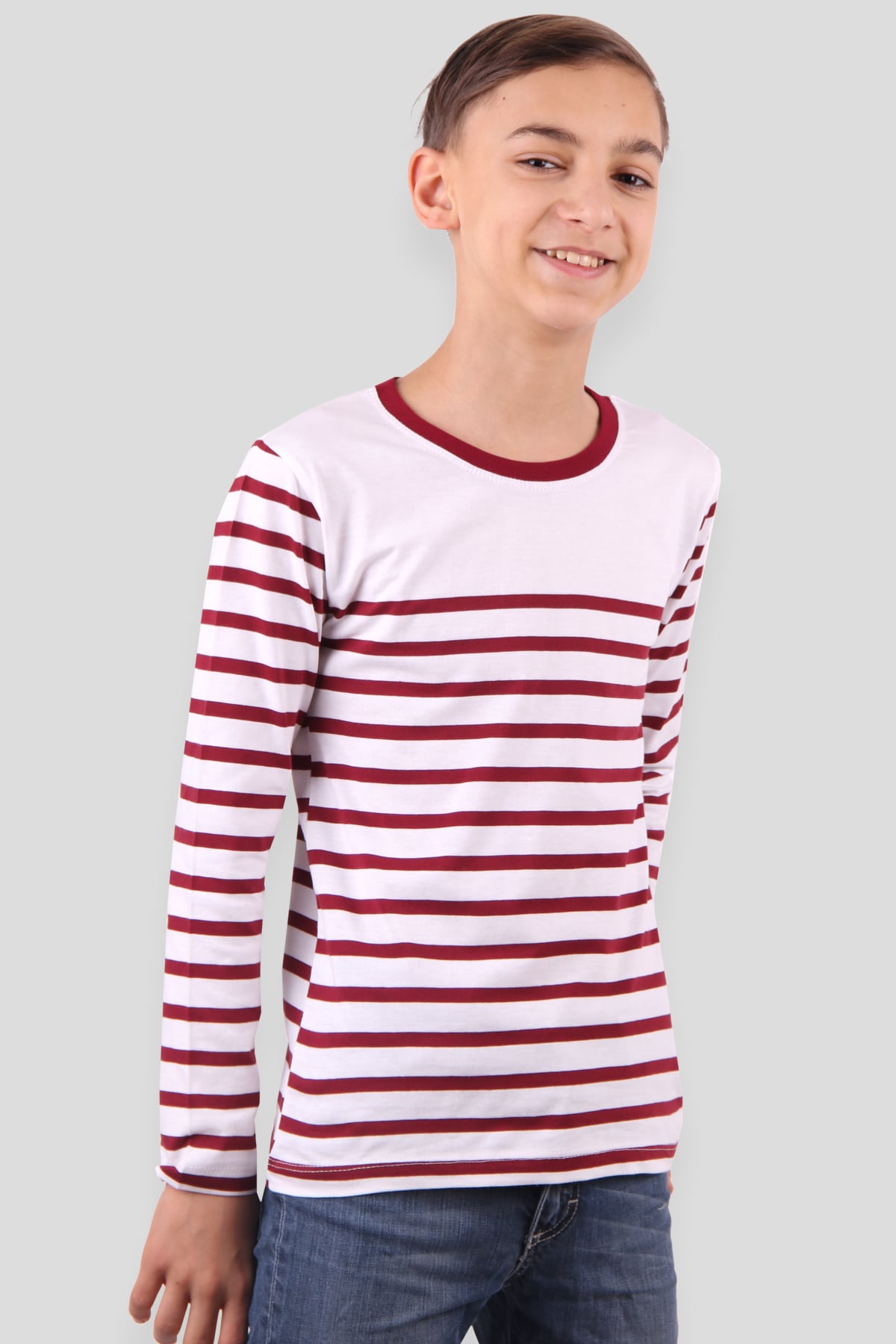 Breeze Erkek Çocuk Uzun Kollu Çizgili Tişört  Bordo (8-14 Yaş)